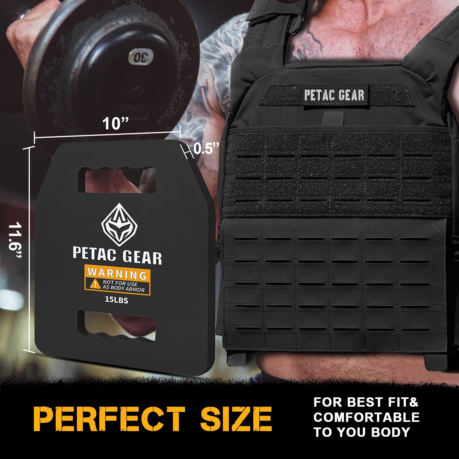 PETAC GEAR Tactical Weight Plates for Weighted Vest - 5/10/15/20 LBS Strength Training Equipment for Men - Gym, CrossFit & Home Workout Gear