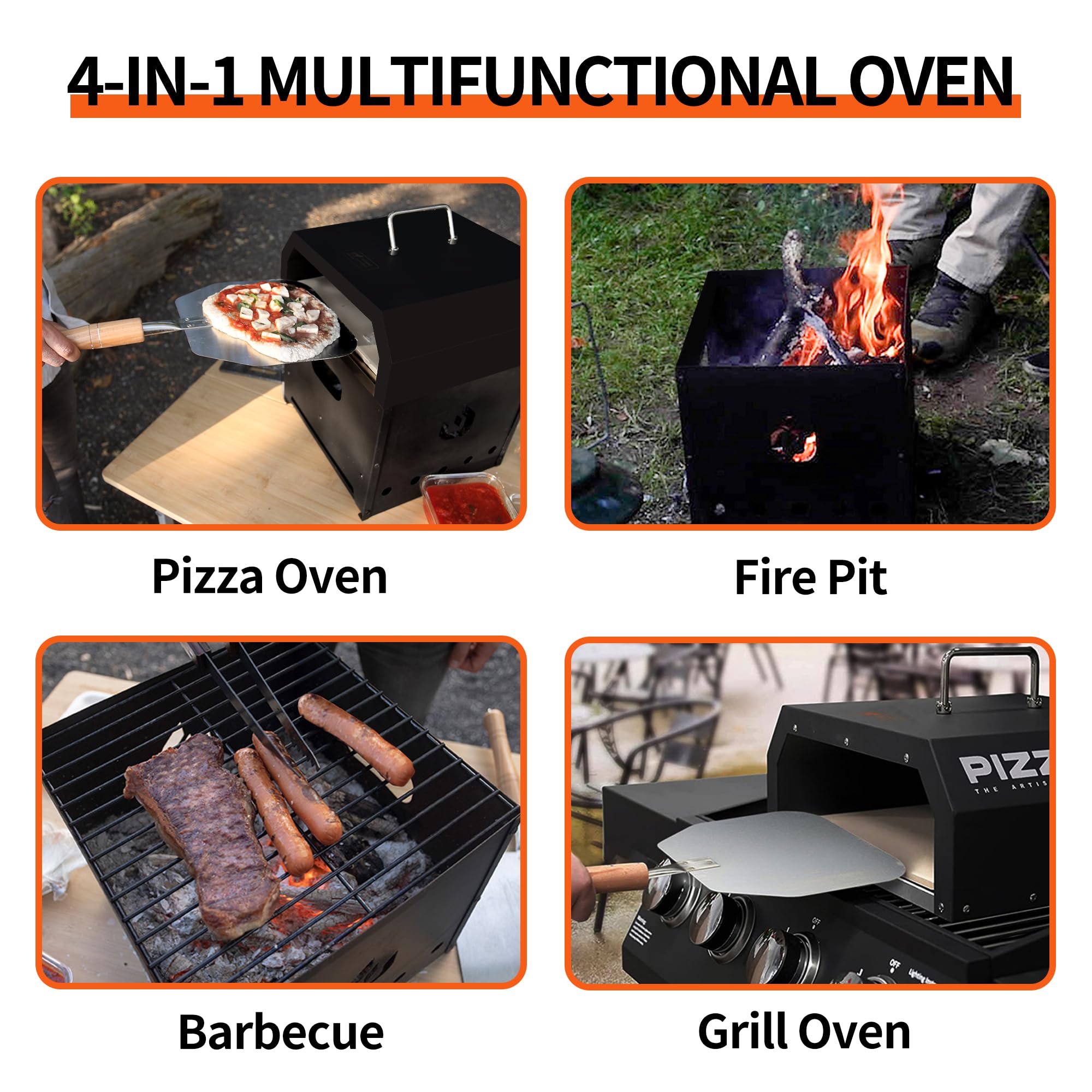 Best 4-in-1 Portable Pizza Oven Kit - Gas & Wood Fire Pit Compatible with 12