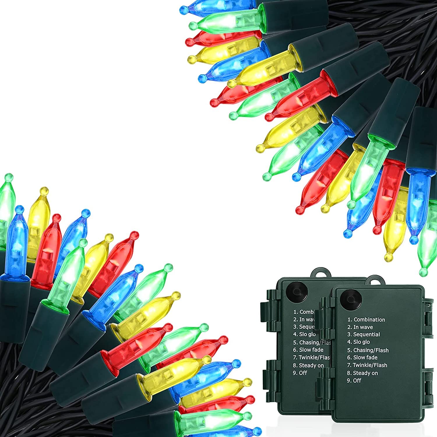 KOUQIYA 2 Pack 17ft 50 LED Battery Operated Christmas Lights with Timer - 8 Lighting Modes Waterproof Mini String Lights for Indoor Outdoor Xmas Tree, Garden, Party Decor (Multicolor) - Perfect for Holiday Home Decoration, Wedding, Patio & Backyard Lighting