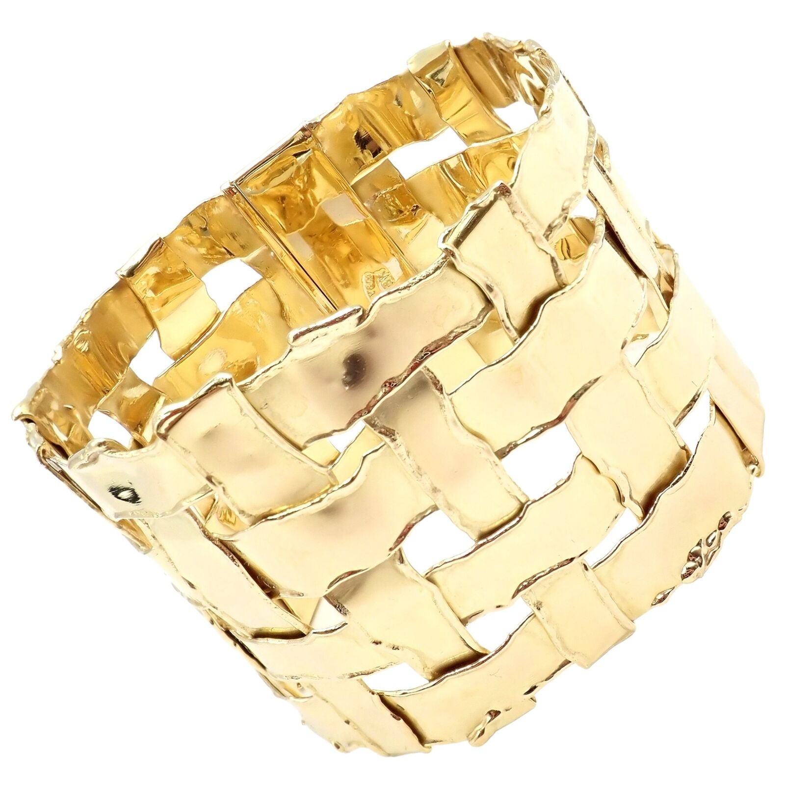 Authentic Vintage Tiffany & Co 18k Yellow Gold Basket Weave Wide Bracelet - Luxury Jewelry Gift for Women, Perfect for Weddings, Anniversaries & Special Occasions