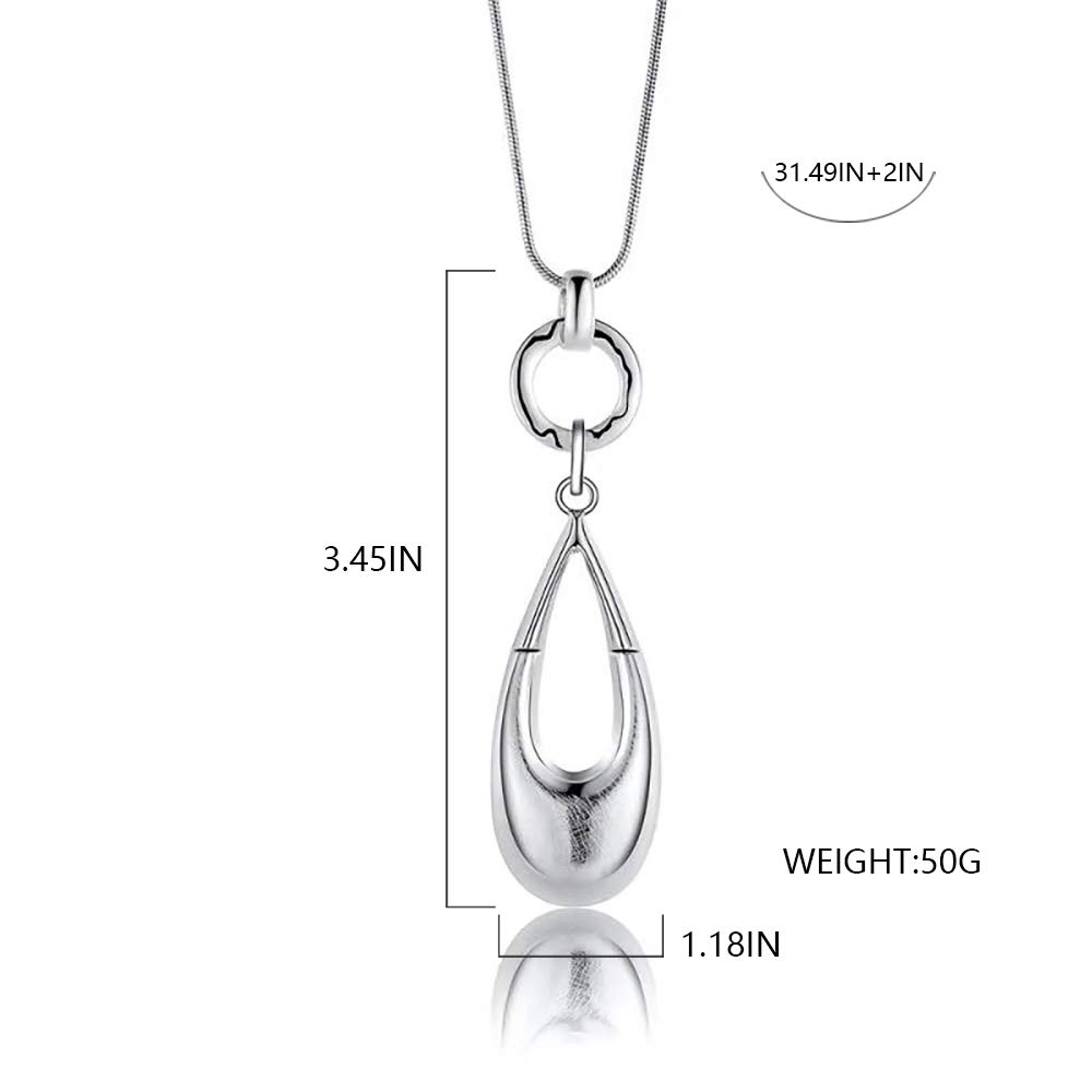 Elegant Long Layered Necklace for Women - Bohemian Silver Chain with Waterdrop Pendant, Gift Box Included | Perfect for Sweater Season, Boho Outfits & Special Occasions