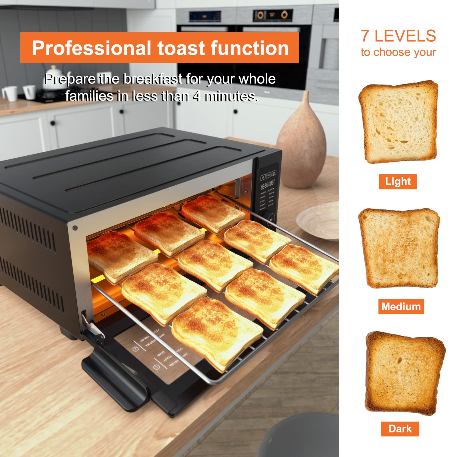 Fabuletta 10-in-1 Air Fryer Toaster Oven Combo - 1800W Countertop Convection Oven with Flip-Up Design for Space Saving | Oil-Free Cooking for 12