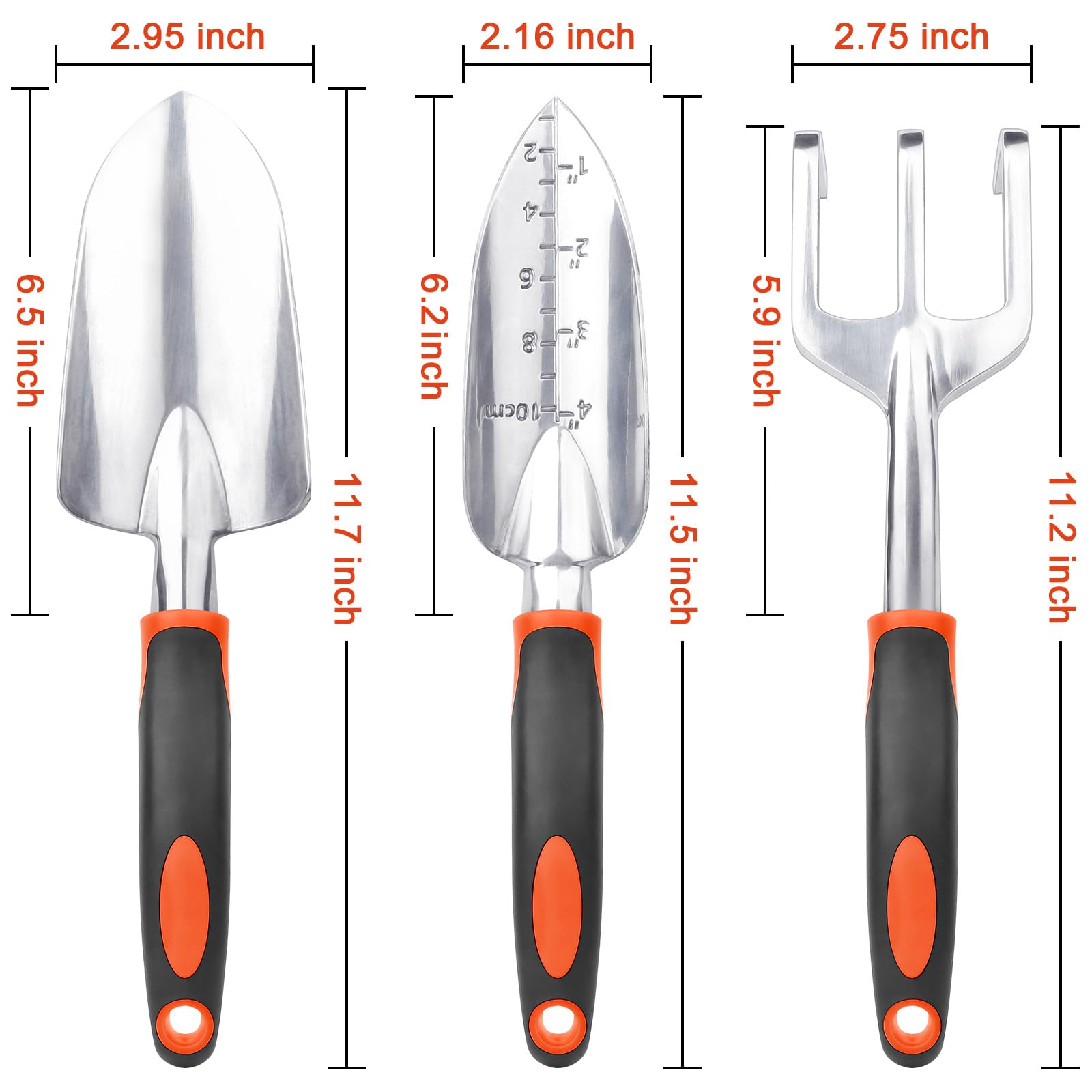 **3-Piece Heavy Duty Garden Tools Set - Aluminum Alloy Shovel, Trowel & Hand Rake with Ergonomic Handle for Planting, Weeding & Lawn Care - Ideal for Home Gardening, Landscaping & Outdoor Activities**