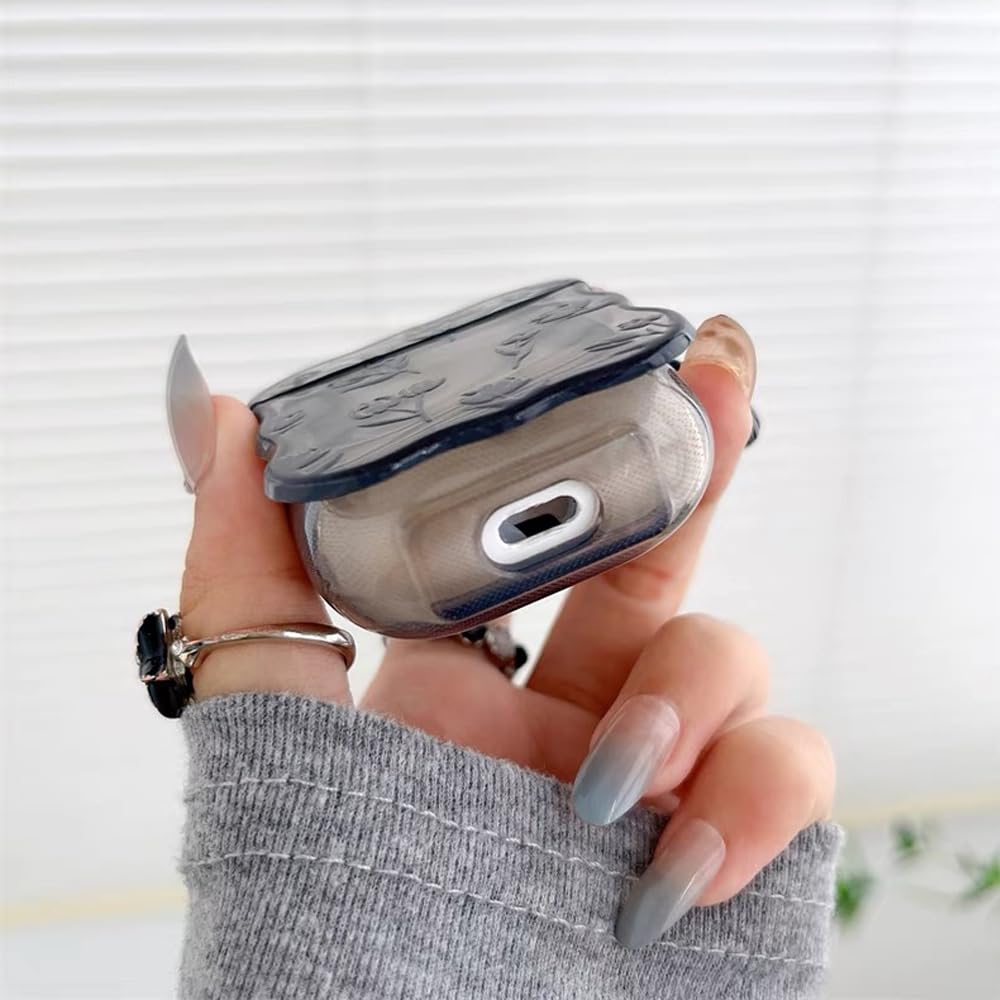 Cute Black Flower AirPods Pro Case with Keychain - Soft Silicone Protective Cover for AirPods Pro Charging Case - Kawaii Cartoon Design for Women, Girls & Kids - Perfect for School, Travel & Daily Use
