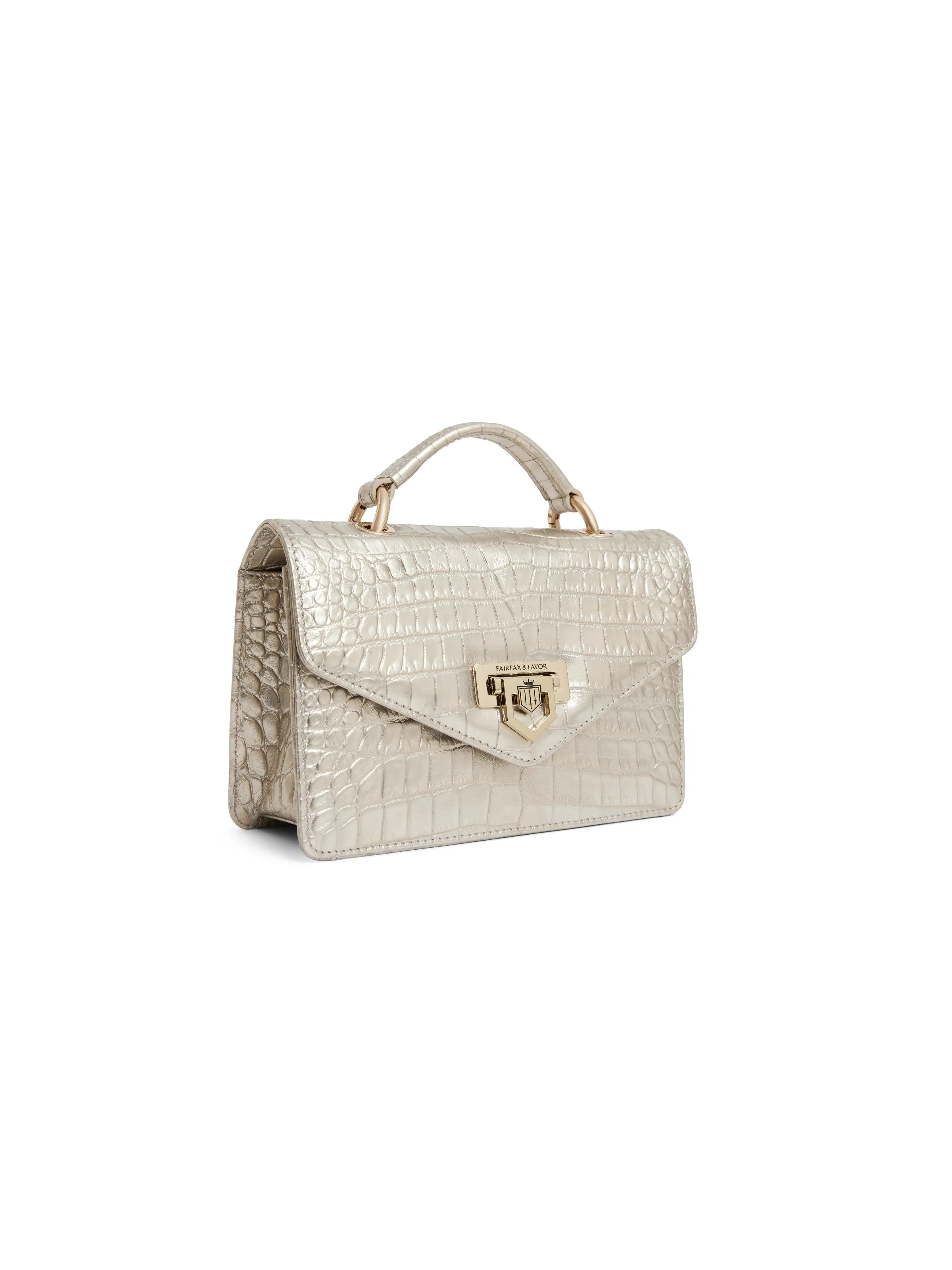 Loxley Mini Crossbody Bag - Champagne Croc Print Leather Purse for Women | Fashion Shoulder Bag for Daily Use, Travel & Evening Out