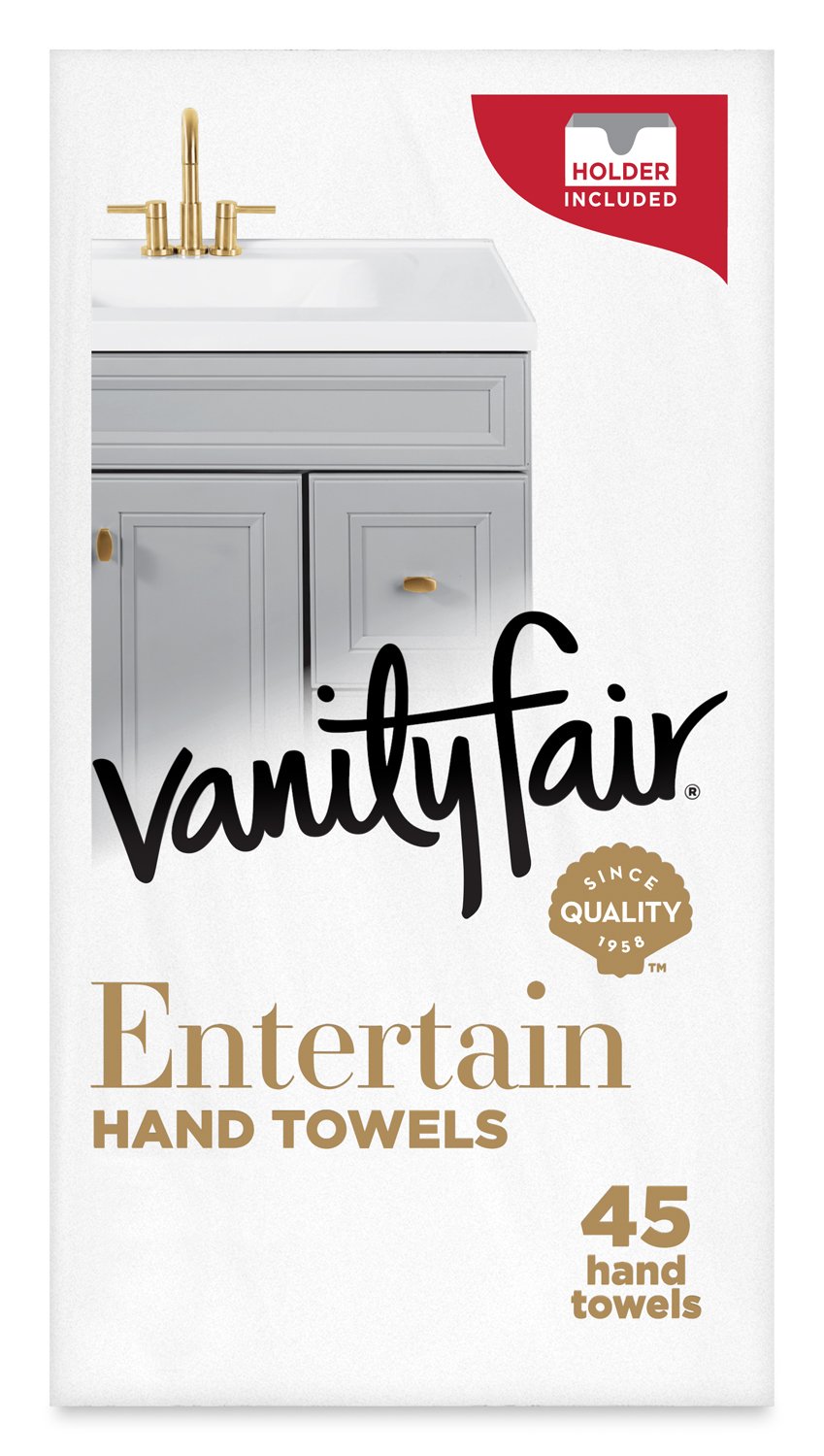Vanity Fair Entertain Disposable Paper Hand Towels - 45 Count with Free Holder (Design Varies) - Perfect for Kitchen, Bathroom, Office & Restaurant Use