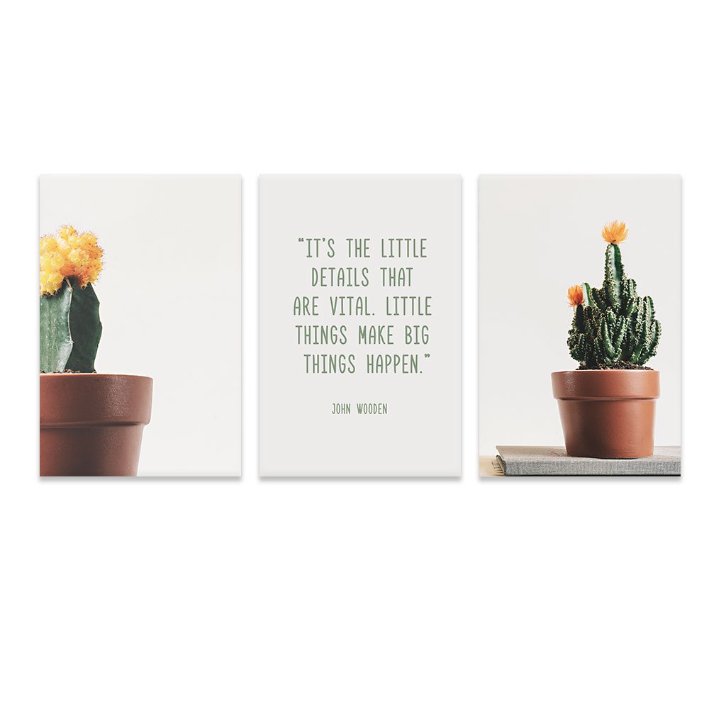 3 Panel Cactus Wall Art with Inspirational Quotes - 24x36 Inch Canvas Prints for Home & Office Decor | Perfect for Living Room, Bedroom, or Gift Idea