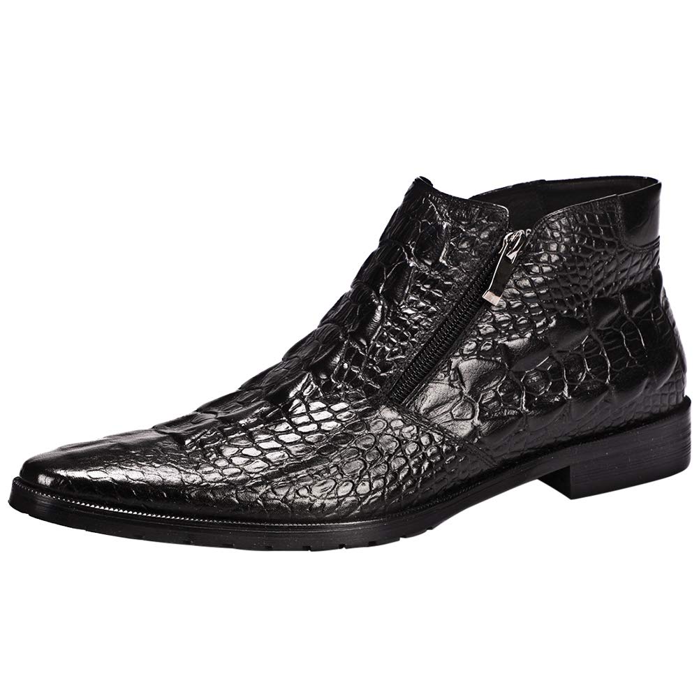 Santimon Men's Ankle Dress Boots - Patent Leather Formal Boots with Zipper, Black & Red - Perfect for Business, Office & Special Occasions