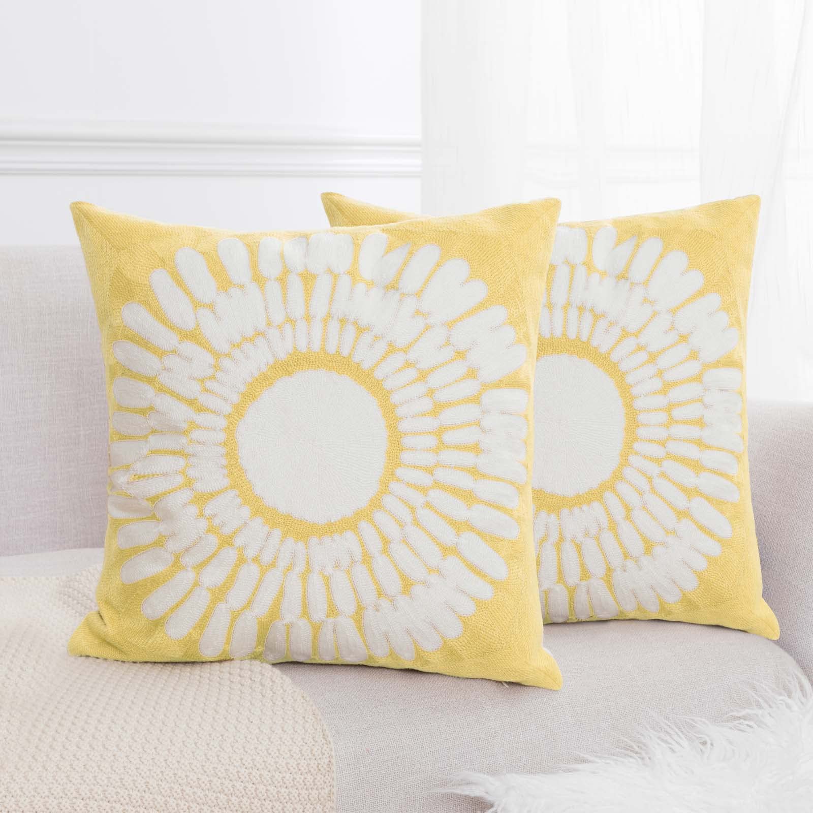 Sunflower Jacquard Throw Pillow Covers 20x20 Inches - Farmhouse Decor Yellow Canvas Cushion Covers for Sofa, Bed, Living Room - Perfect for Home Decor, Cozy Farmhouse Style, and Seasonal Accents