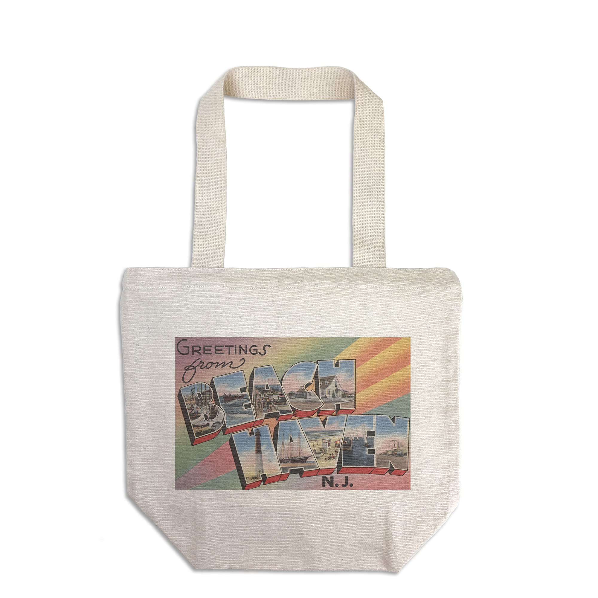 Lantern Press Greetings from Beach Haven, New Jersey - 100% Cotton Canvas Reusable Tote Bag for Shopping, Beach Trips & Everyday Use