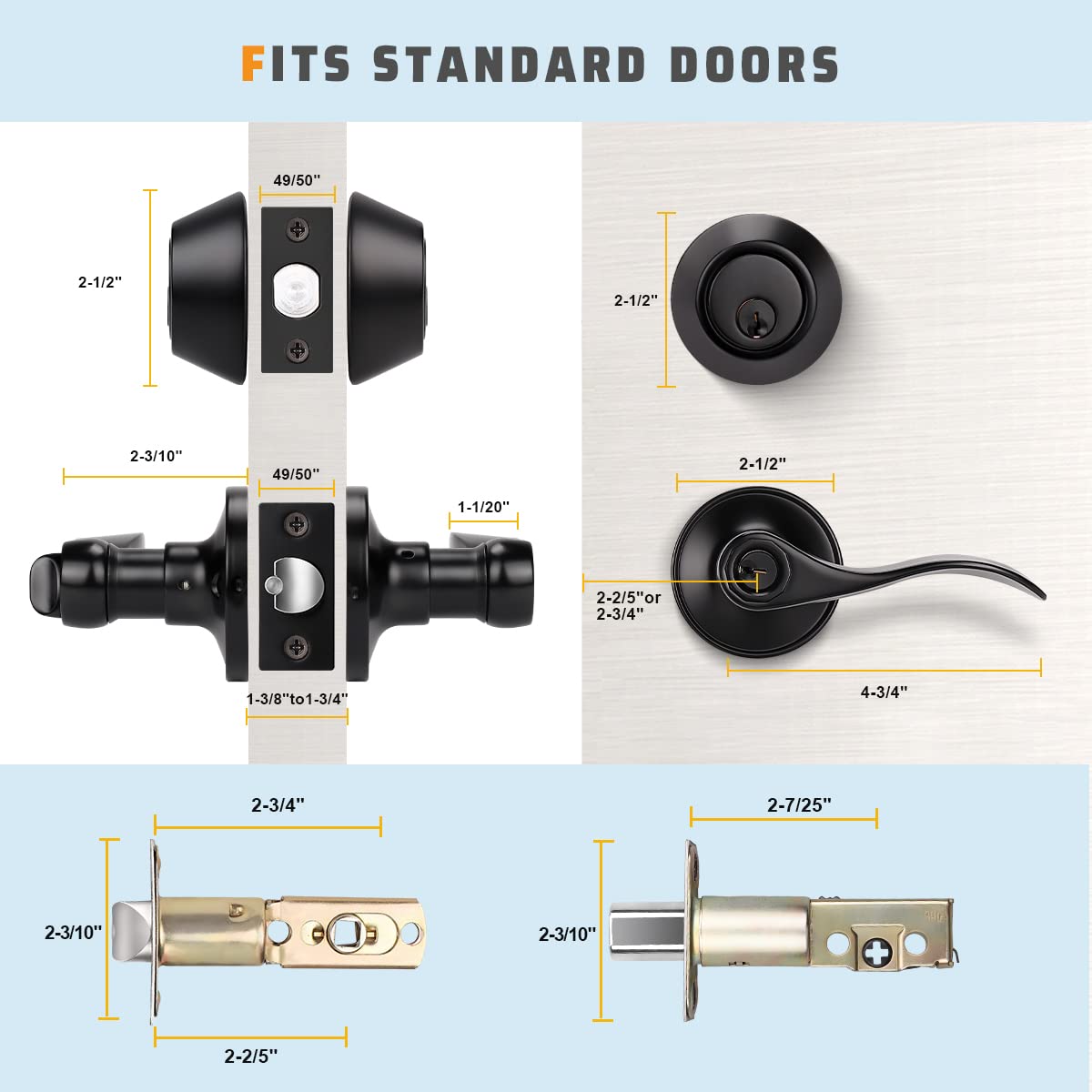 KNOBWELL Matte Black Exterior Door Lever Lock Set with Double Keyed Deadbolt - Keyed Alike Entry Door Handle for Enhanced Home Security - Perfect for Front Doors, Back Doors & Patio Access