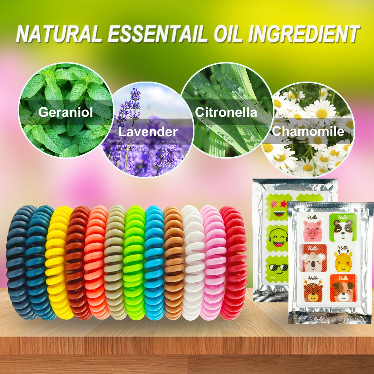 60 Pack Natural Mosquito Repellent Bracelets with 120 Refills - DEET-Free Insect Repellent Wristbands for Kids & Adults - Waterproof & Long Lasting Protection for Outdoor Camping, Hiking, Traveling, Fishing and Backyard Activities