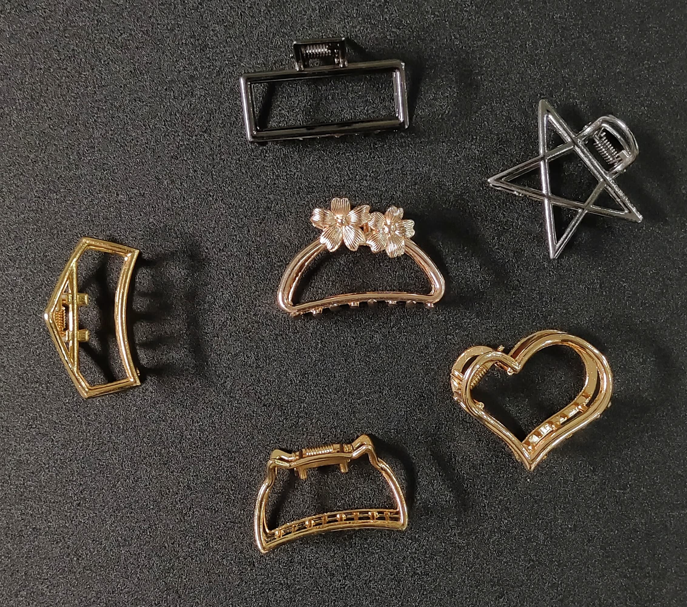Korean Style Metal Glossy Finish Hair Claw Clips - Golden Hair Clutcher Accessories for Women & Girls (6 Pcs) - Perfect for Updos, Ponytails & Everyday Hairstyles