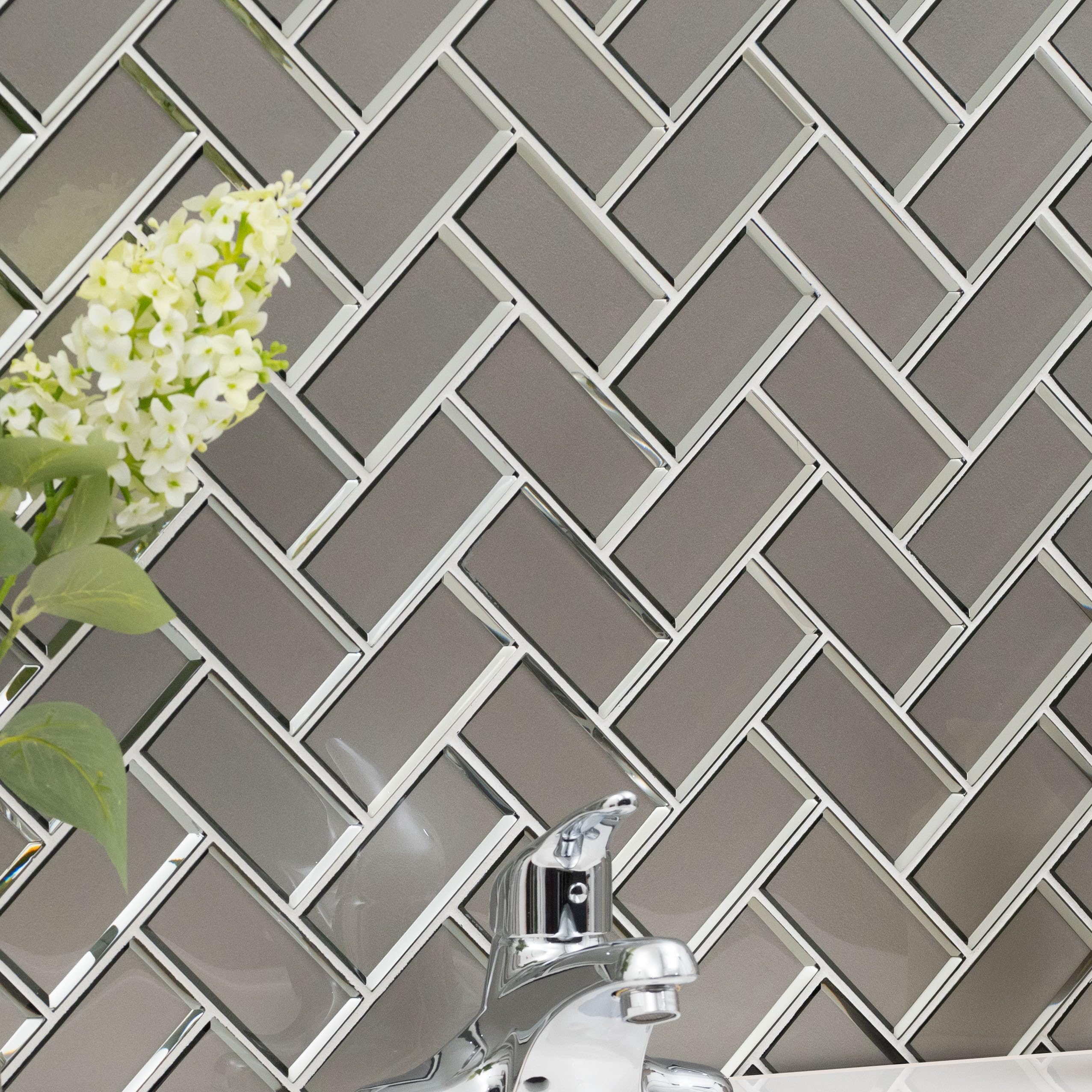 MSI Champagne Bevel Herringbone Glass Mosaic Tile - 13.86
