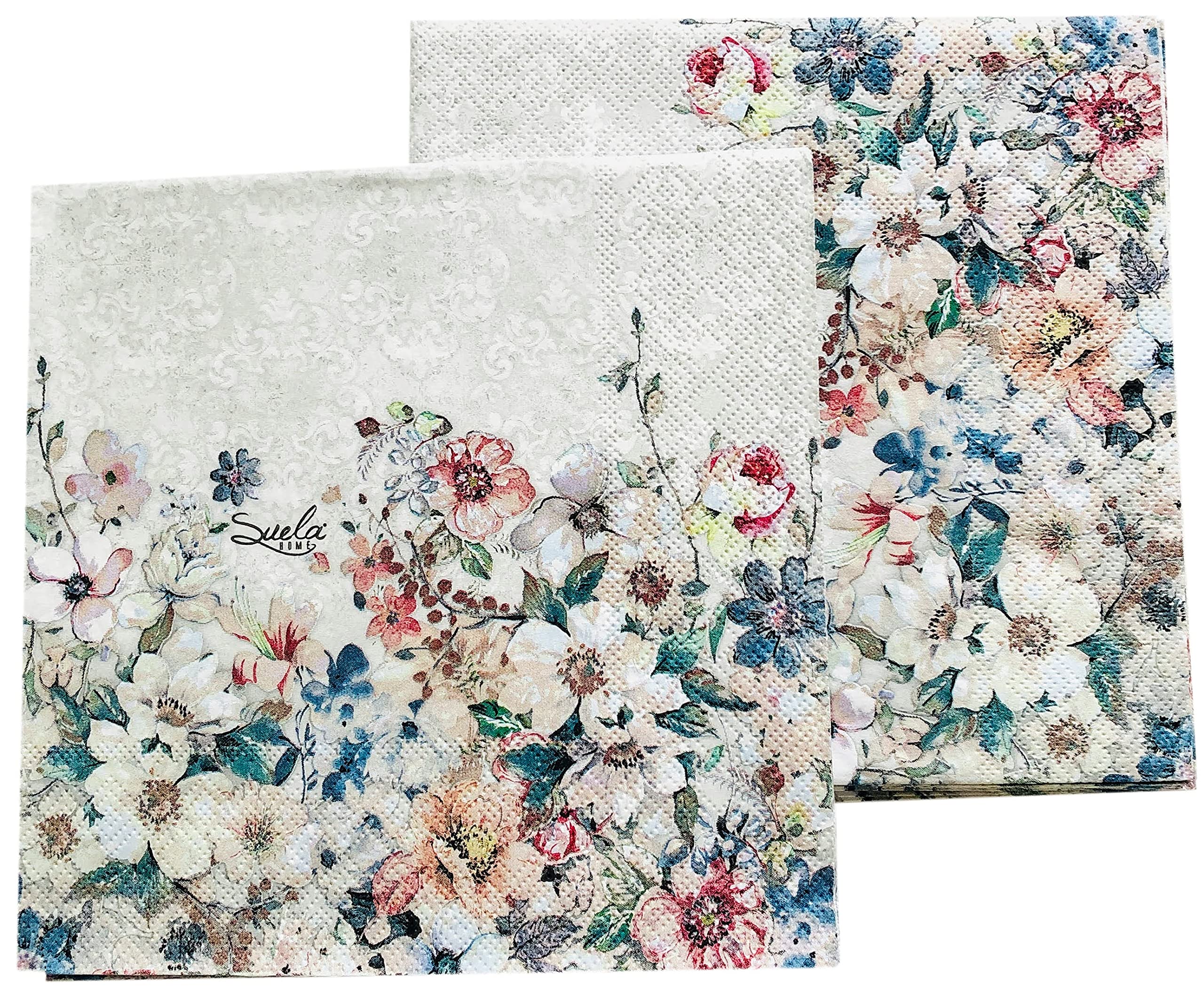 20-Count 13x13 Inch Valentine's Day & Mother's Day Napkins - Decorative Wild Rose Floral Paper Napkins for Decoupage, Lunch, Dinner, Tea Parties | Perfect for Romantic Dinners, Bridal Showers, and Spring Celebrations