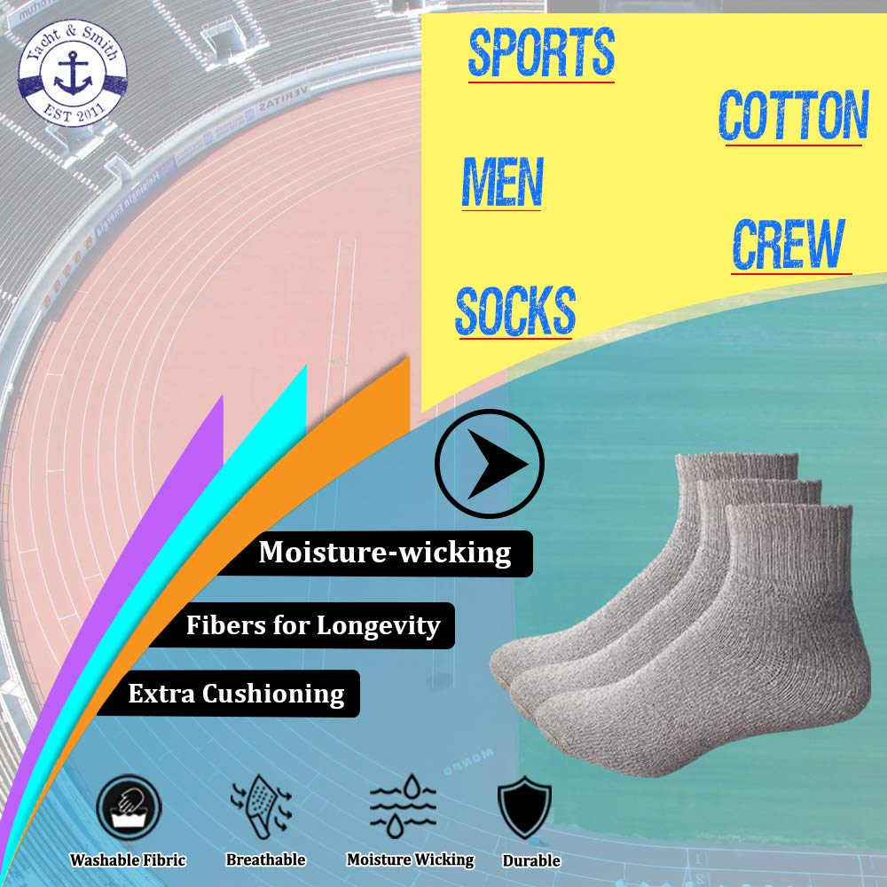 **Yacht & Smith Men's Cotton Athletic Mid Ankle Socks - Bulk Pack (Size 10-13) - Perfect for Running, Gym & Casual Wear**