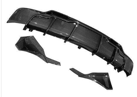 IKON Style Rear Diffuser Bumper Lip for 2017-2023 Tesla Model 3 - 3PC Carbon Fiber Apron Kit - Enhance Aerodynamics & Sporty Look for Street Racing & Car Shows