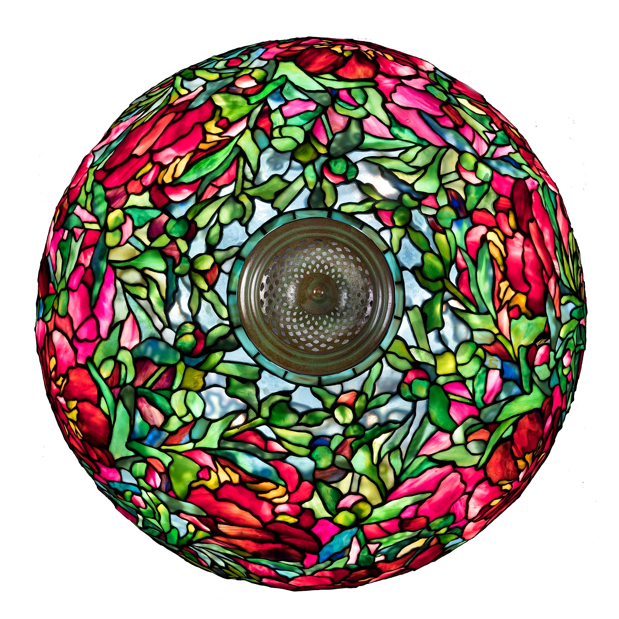 Tiffany Studios New York Elaborate Peony Table Lamp - Stained Glass Floral Design, Antique Style Home Decor for Living Room, Bedroom & Office Lighting