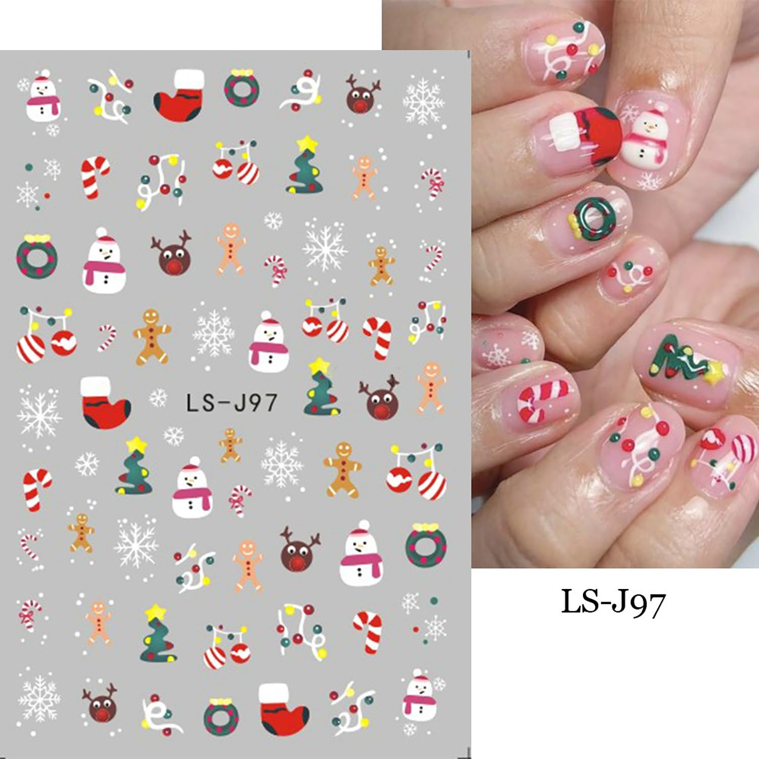 Christmas Nail Stickers 9 Sheets - Winter Holiday Nail Art Decals with Santa, Christmas Tree & Gingerbread Man - Self-Adhesive DIY Nail Decorations for Parties, Gifts & Festive Manicures
