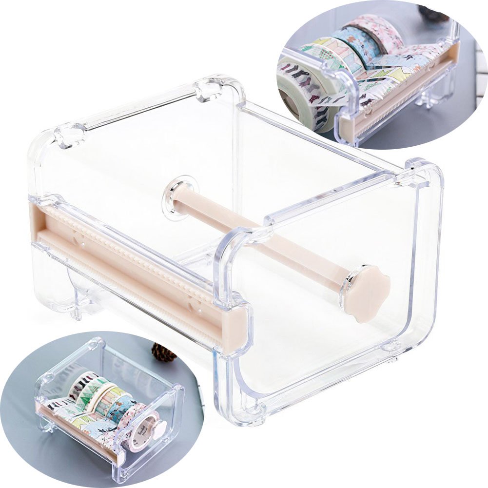 2-Pack HomDSim Washi Tape Dispenser & Cutter - Desktop Roll Tape Holder Organizer for Masking Tape, DIY Sticker Storage Box (Beige) - Perfect for Scrapbooking, Journaling, and Craft Organization