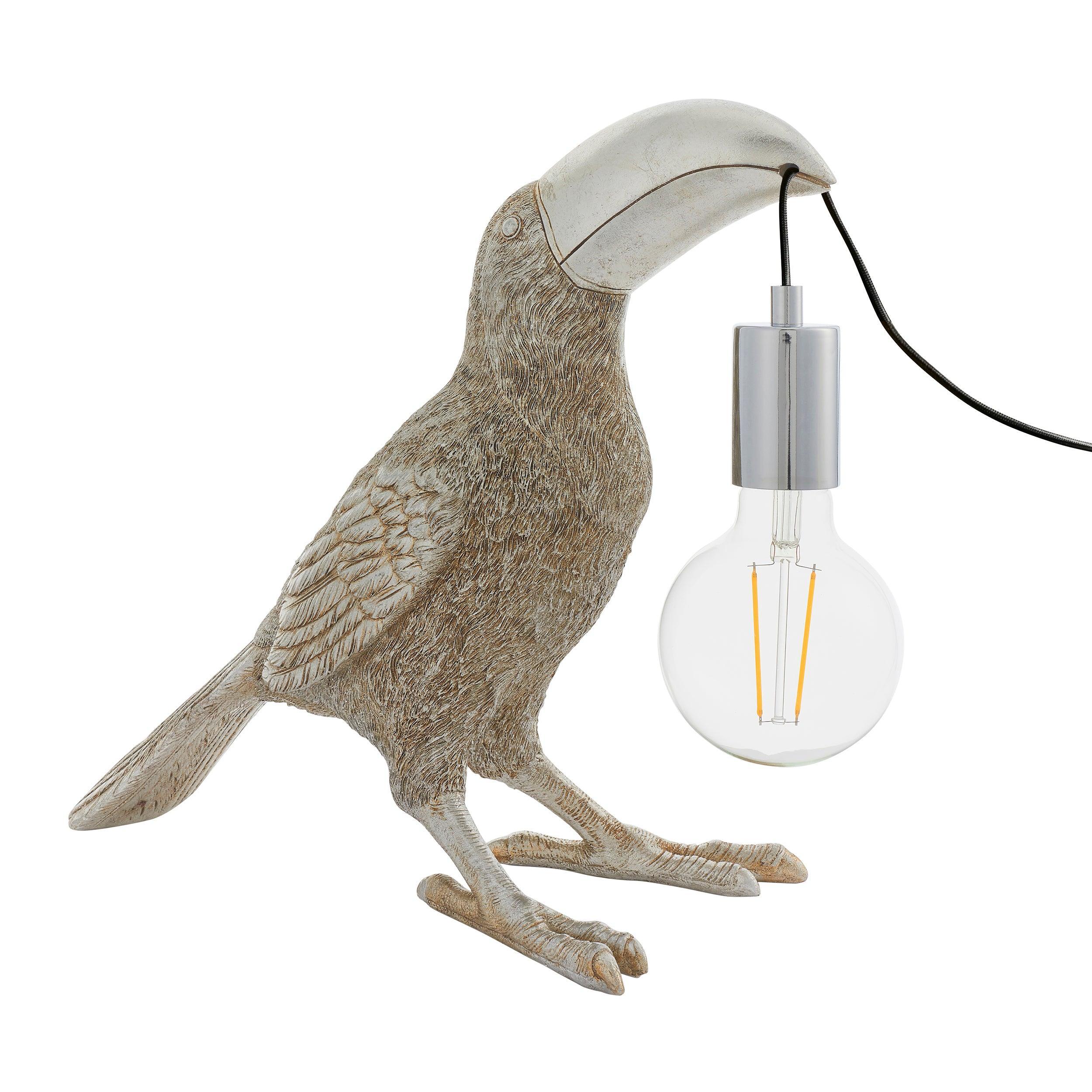 Arthur Silver Toucan Table Lamp - Modern Living Room & Bedside Lighting for Home Decor - Perfect for Reading, Relaxing & Ambiance