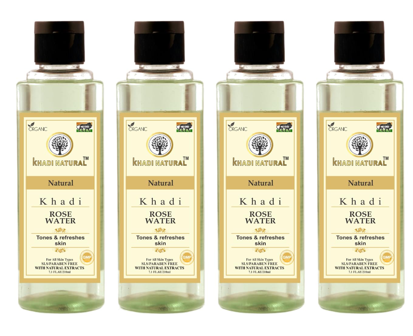 KHADI NATURAL Rose Water Herbal Skin Toner - 210ml (Pack of 4) | Alcohol-Free Facial Mist for Hydration & Glow | Perfect for Daily Skincare, Makeup Setting & Summer Refreshment