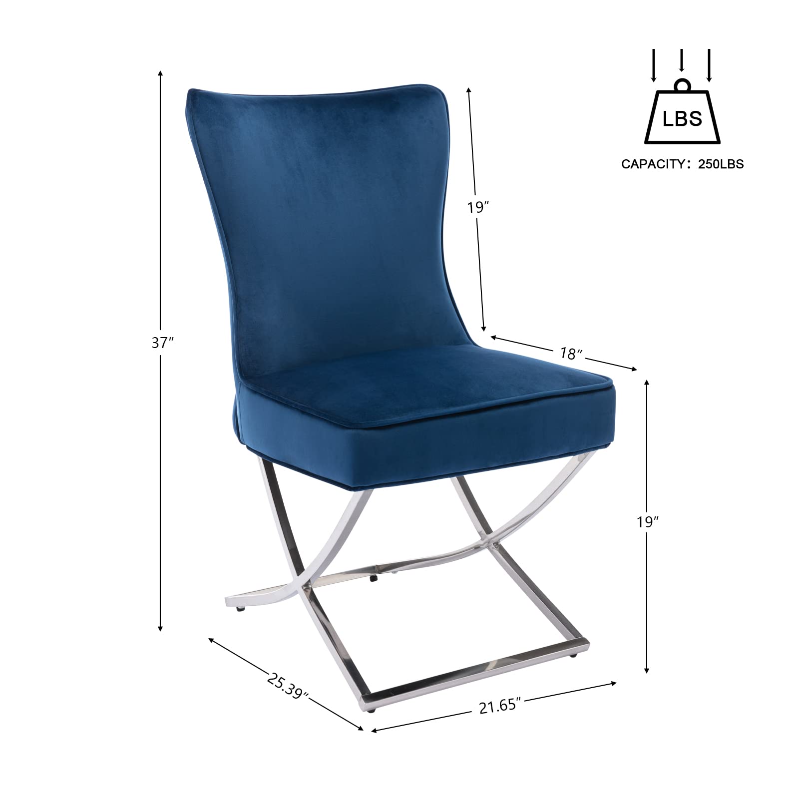 Luxury Velvet Dining Chairs Set of 2 - Modern Accent Chairs with Stainless Steel Legs for Dining Room & Living Room - Dark Blue Velvet Upholstered Seating - Perfect for Home Decor, Dinner Parties & Cozy Gatherings