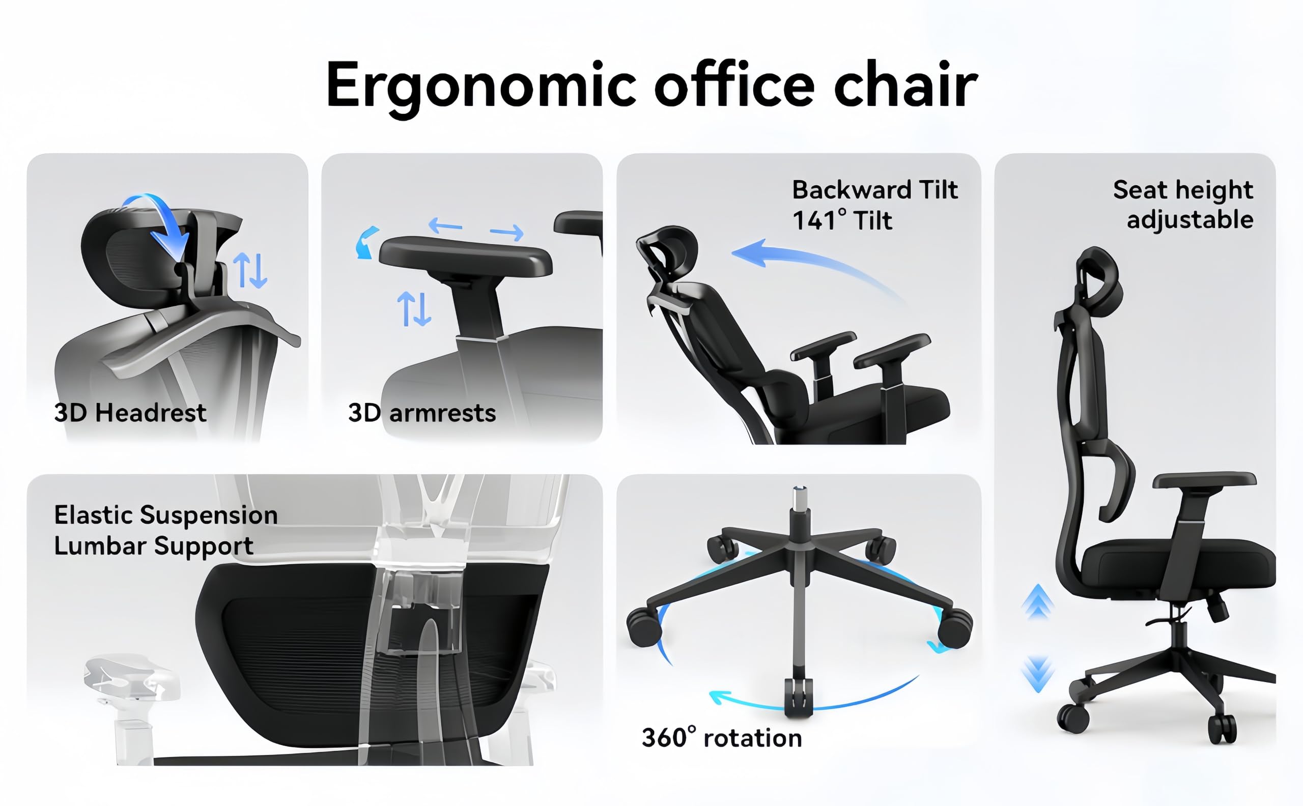 Ergonomic Office Chair - Adjustable Black Mesh Computer Desk Chair for Home Office, Gaming & Business Meetings - Comfortable & Supportive for Long Hours of Work or Study
