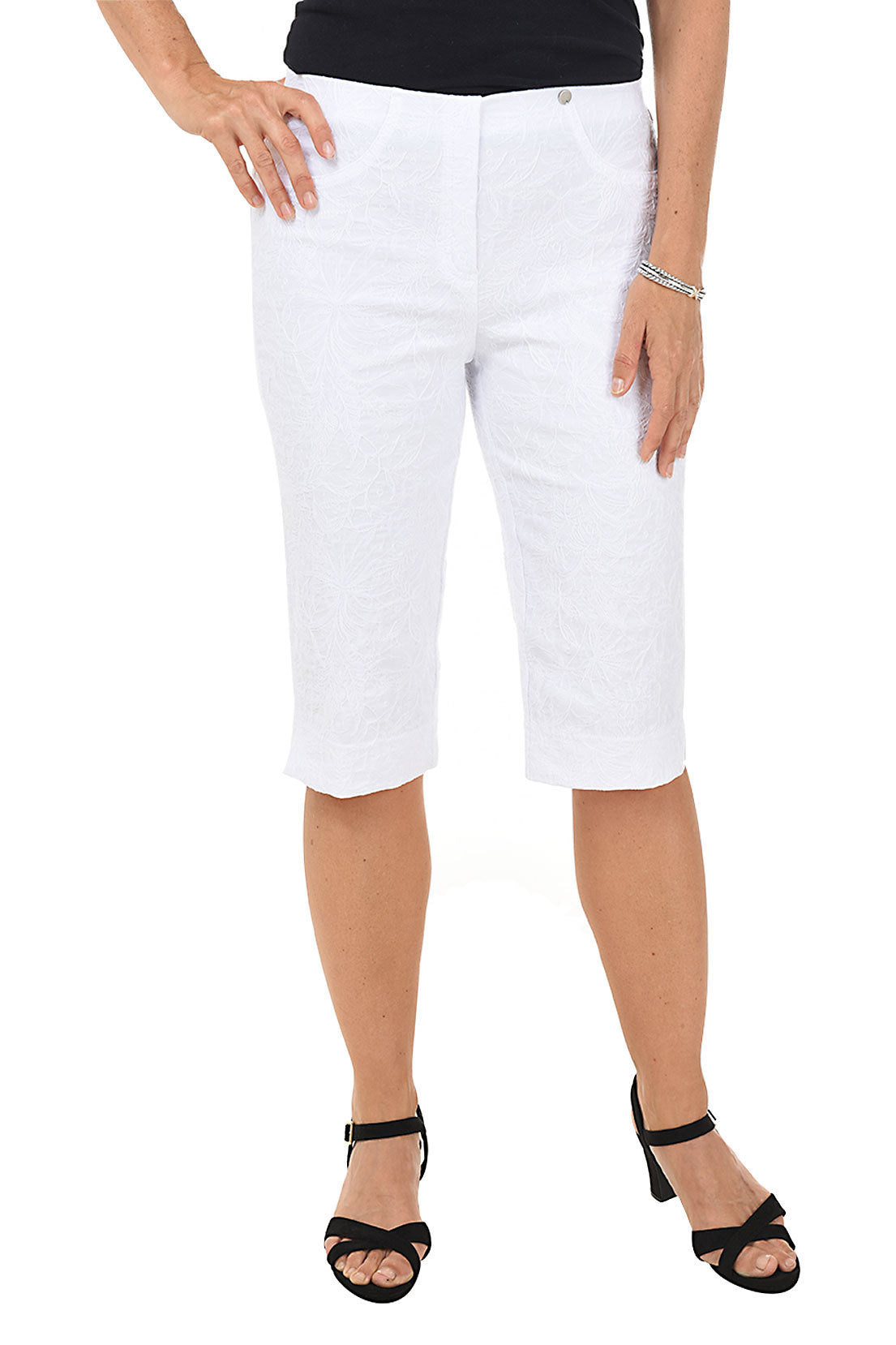 Floral Jacquard Pull-On Bermuda Shorts for Women - Comfortable Stretch Waist Summer Casual Shorts - Perfect for Beach, Vacation, and Outdoor Activities