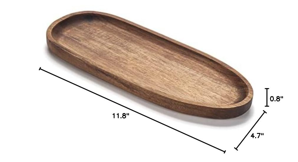 DECRAFTS Acacia Wood Serving Tray - 11.8x4.7x0.8 Inch Wooden Platter for Snacks, Bread, Fruit, Cheese | Rustic Charcuterie Board for Entertaining, Kitchen, Dining Table & Party Serving | Eco-Friendly Wood Cheese Plate for Weddings, Picnics, Home Decor