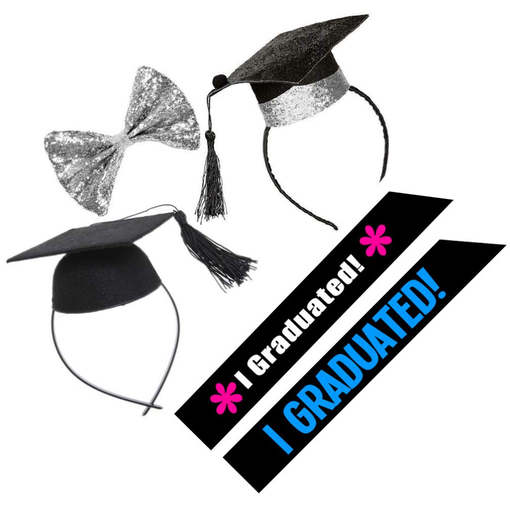 KESYOO 5-Piece Graduation Sash Set with Cap Headband & Hair Bow - Elegant Graduation Headdress Accessories for 2020 Graduation Ceremony & Party Celebrations - Perfect for High School, College Commencement & Photo Shoots