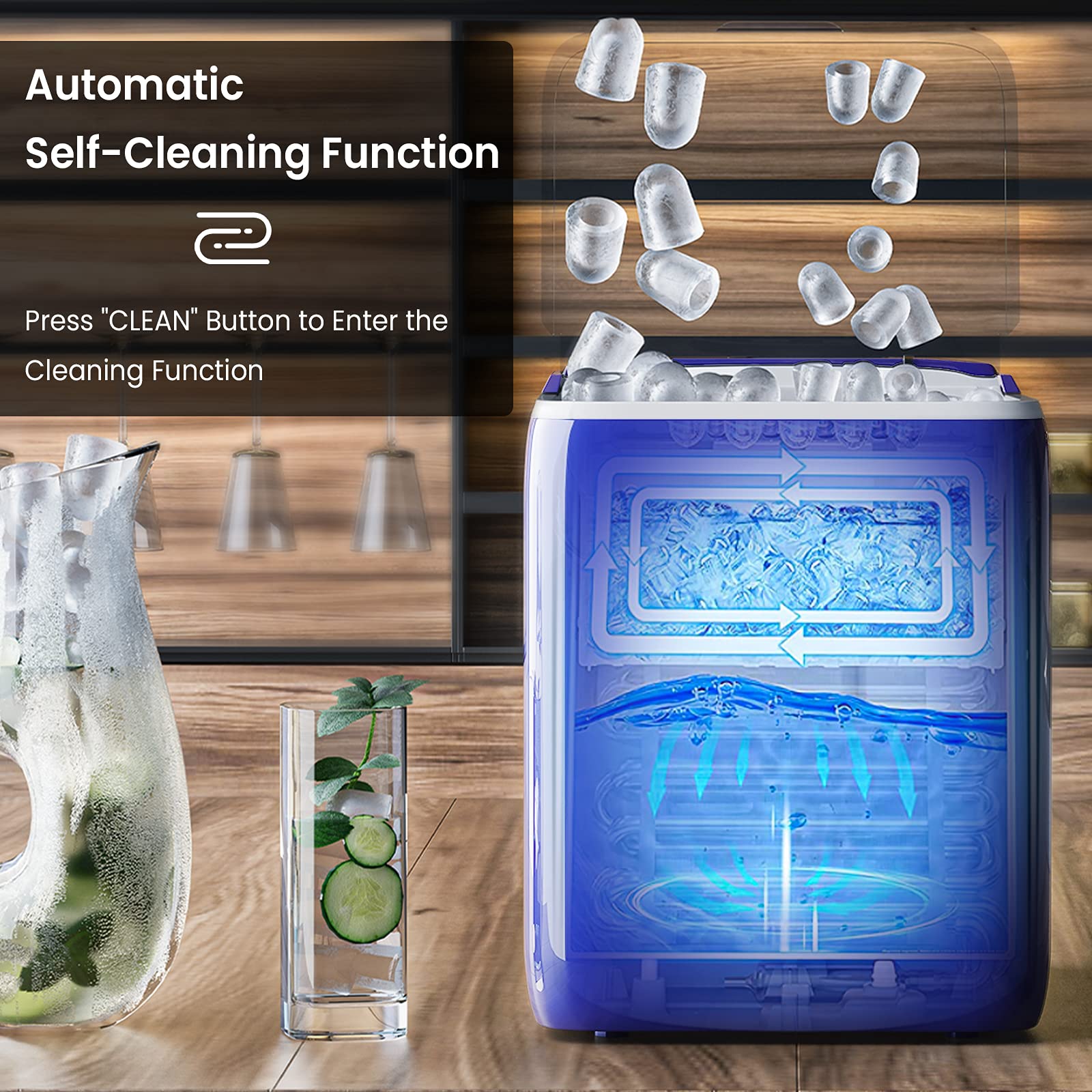 Portable Ice Maker Machine - Fast 9-Minute 12-Cube Countertop Ice Maker with Self-Cleaning Function, Navy Blue - Perfect for Home, Office, RV, and Outdoor Parties