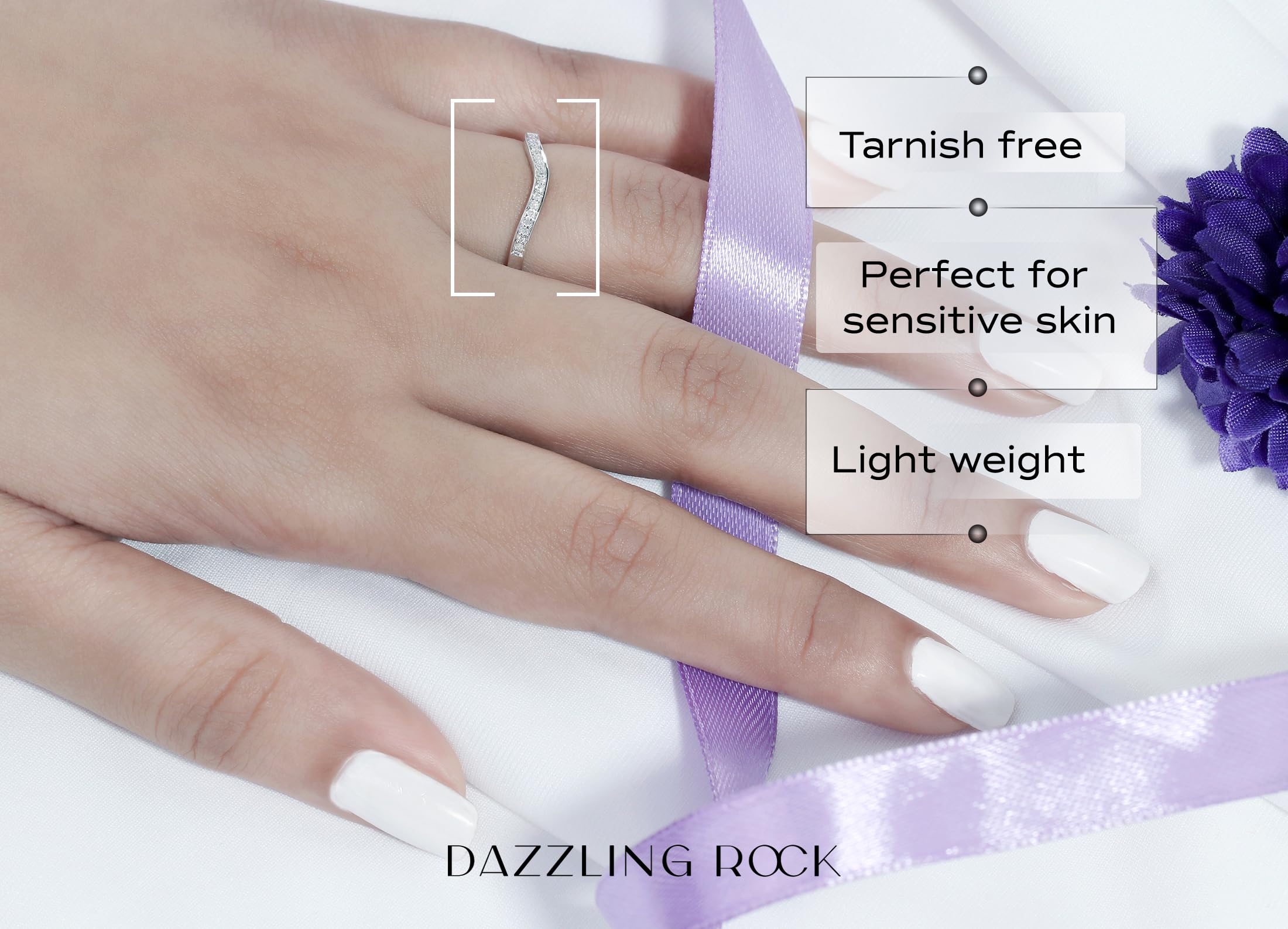 0.10 Carat DGLA Certified Round White Diamond Wedding Guard Ring for Women - 14K Solid White Gold, Size 7.5 | Elegant Bridal Jewelry, Anniversary Gift & Special Occasion Ring
