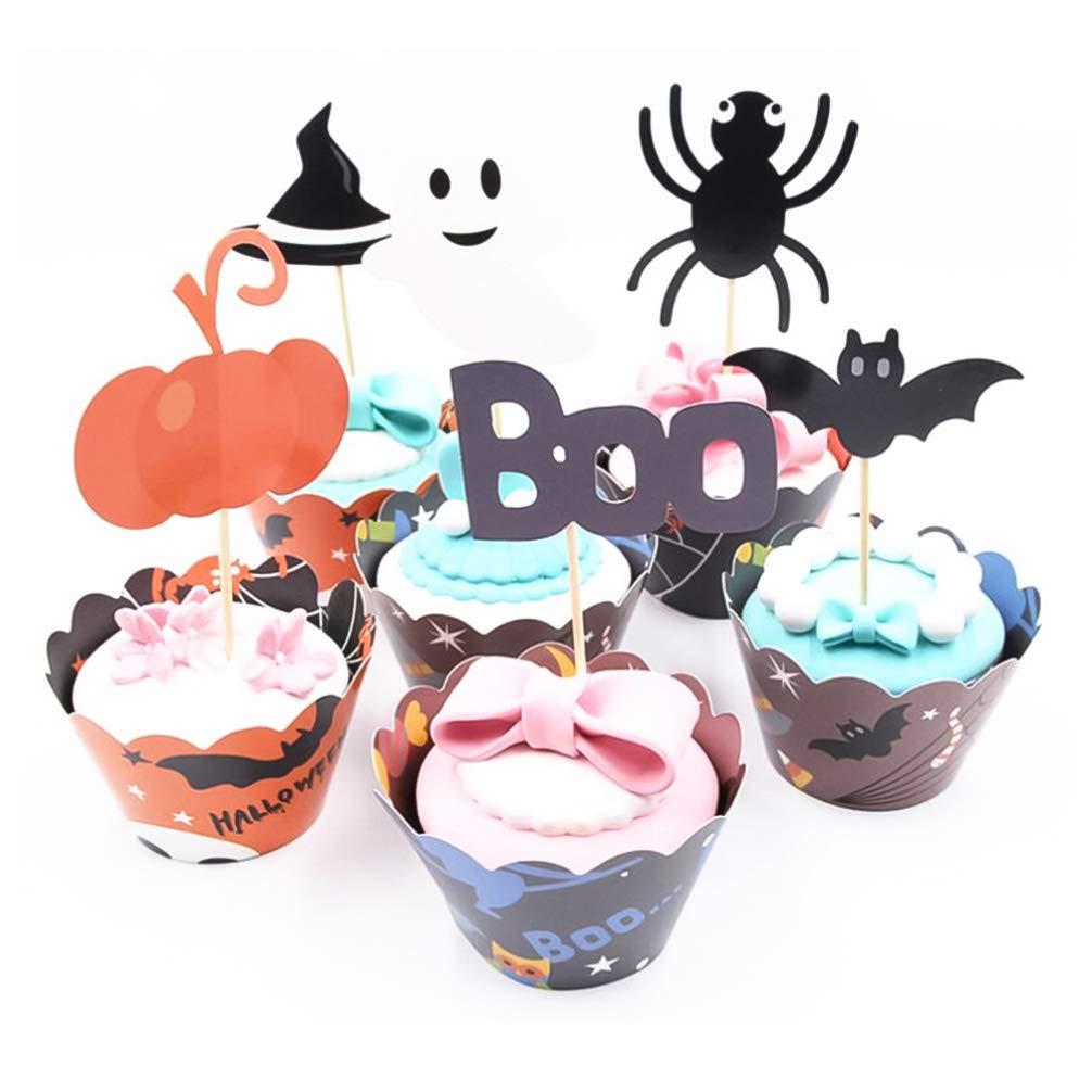 36Pcs Funny & Creative Cake Decorations - Horror Theme Cupcake Toppers, Cake Picks & Paper Wrappers for Halloween & Birthday Parties | Perfect for DIY Desserts, Spooky Events & Themed Celebrations