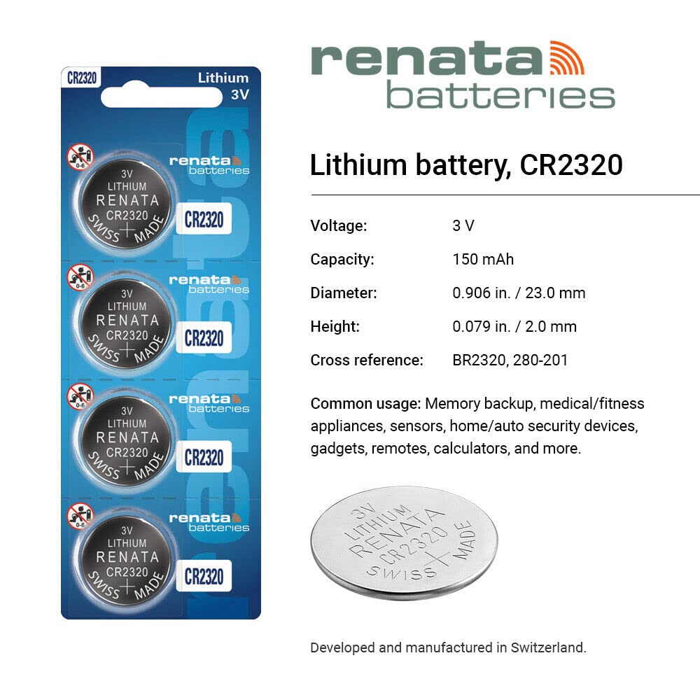 Renata CR2320 3V Lithium Coin Cell Battery (2-Pack) - Long-Lasting Power for Watches, Calculators, Key Fobs & Medical Devices
