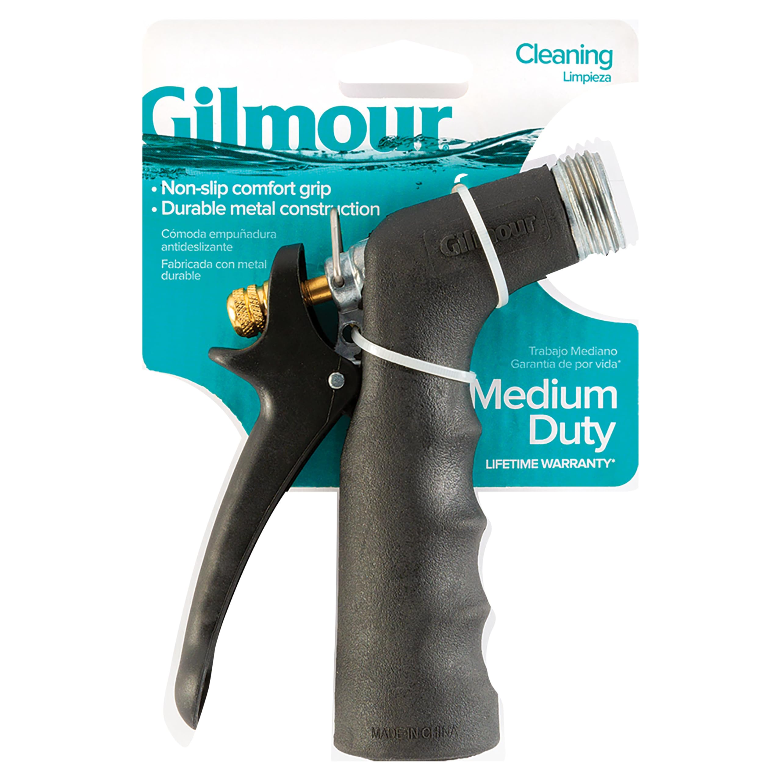 Gilmour Medium Duty Garden Hose Nozzle with Over Mold Grip - Hot Water Resistant Spray Nozzle for Outdoor Watering, Car Washing & Household Cleaning | Perfect for Lawns, Gardens & Patio Maintenance