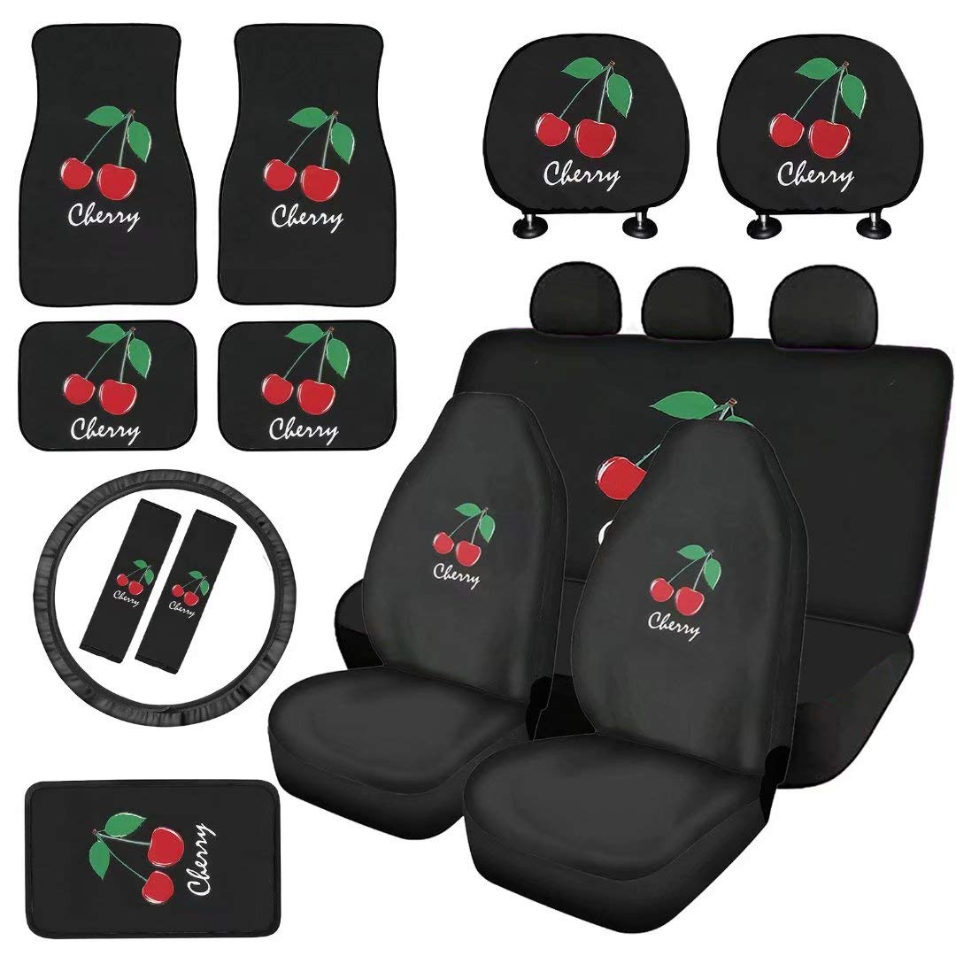 XYZCANDO Black Cherry Car Seat Cover Set with Seat Belt Pads, Console Cover, 15