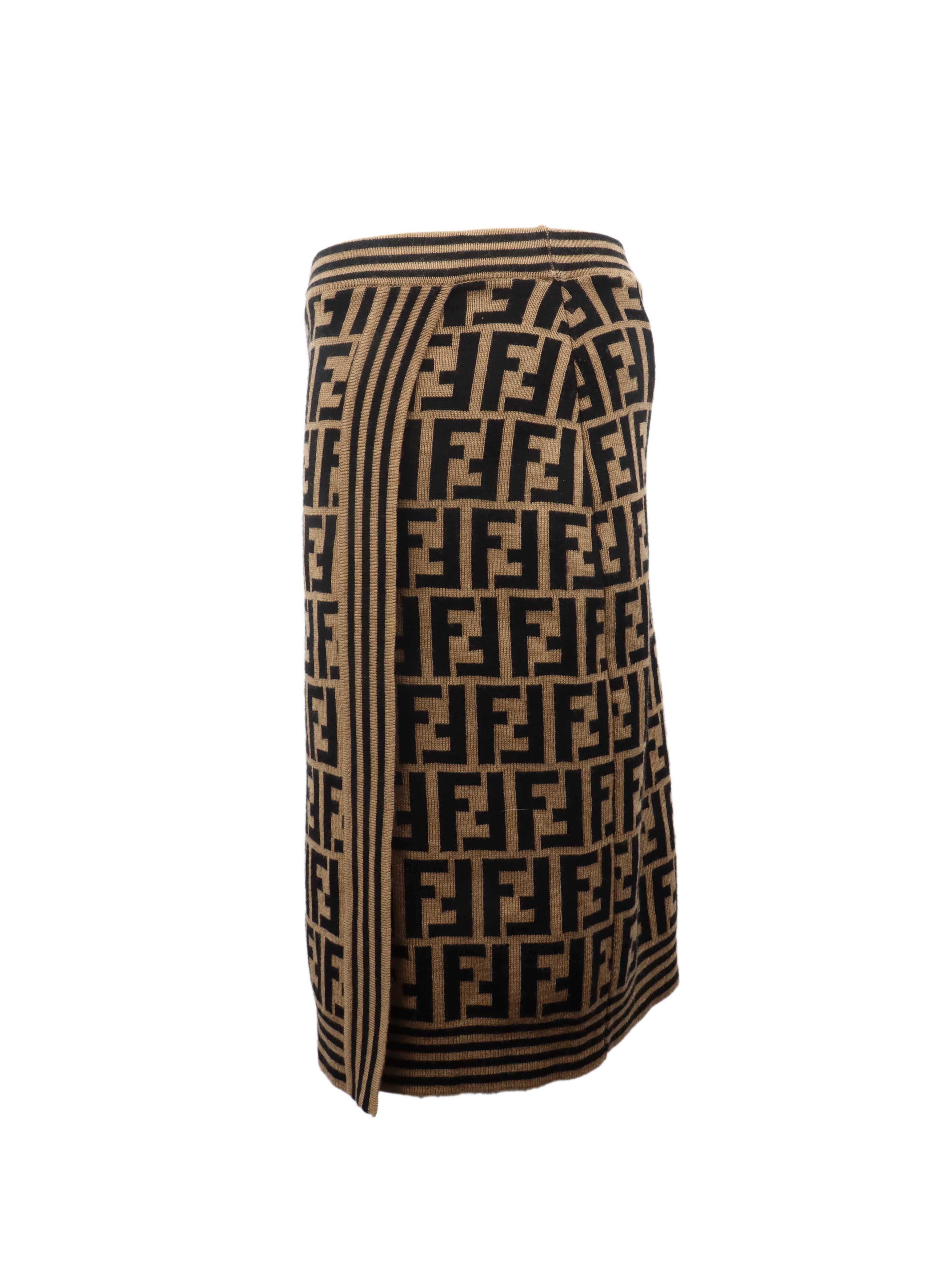 Fendi Zucca Vintage Wool Skirt for Women | Retro High Waist Pleated Mini Skirt | Perfect for Fall Winter Outfits, Office Wear & Casual Chic Style