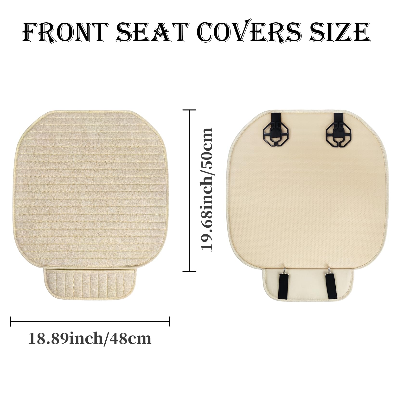 Breathable Linen Car Seat Covers - 2-Piece Universal Front Seat Protector | Anti-Slip Bottom Cushion Pad | Keeps Warm in Winter & Cool in Summer | Fits 98% Vehicles (Beige) - Perfect for Daily Commute, Road Trips & Protecting Car Seats from Wear