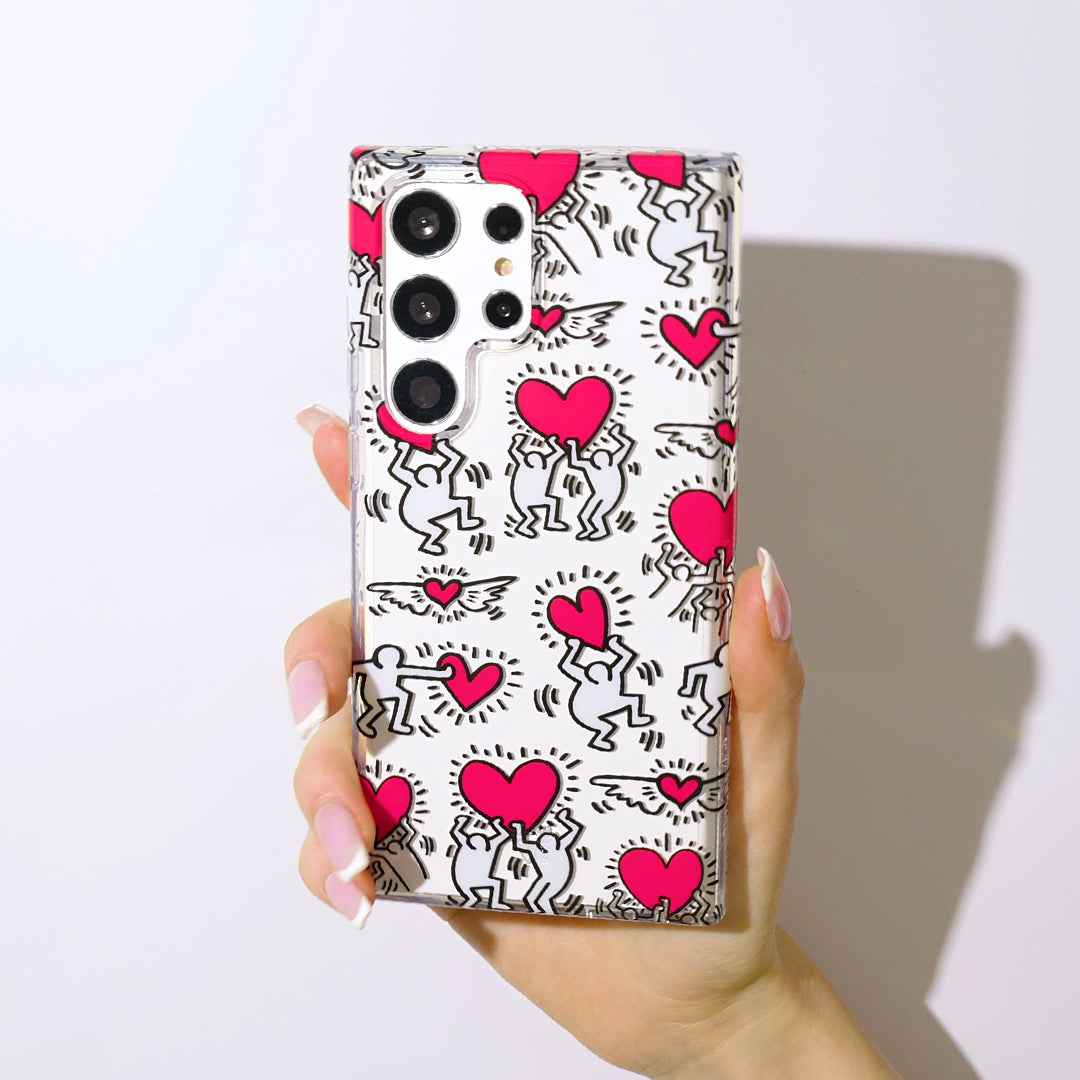 Keith Haring Heart Art Samsung Phone Case - Durable Protective Cover for Galaxy S21, S20, S10 - Trendy Pop Art Design for Everyday Use & Gift Giving