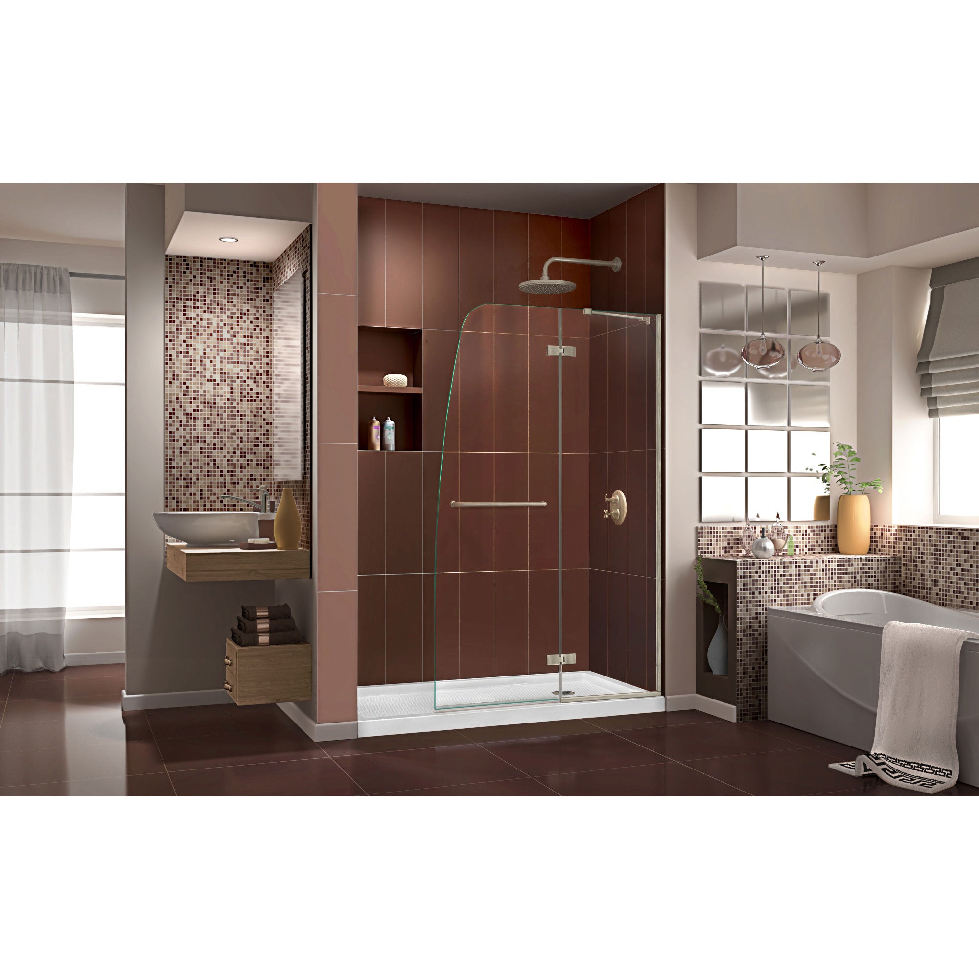 DreamLine Aqua Ultra 30x60 Inch Frameless Hinged Shower Door with SlimLine Base Kit - Modern Bathroom Upgrade for Small Spaces, Easy Installation & Leak-Proof Design