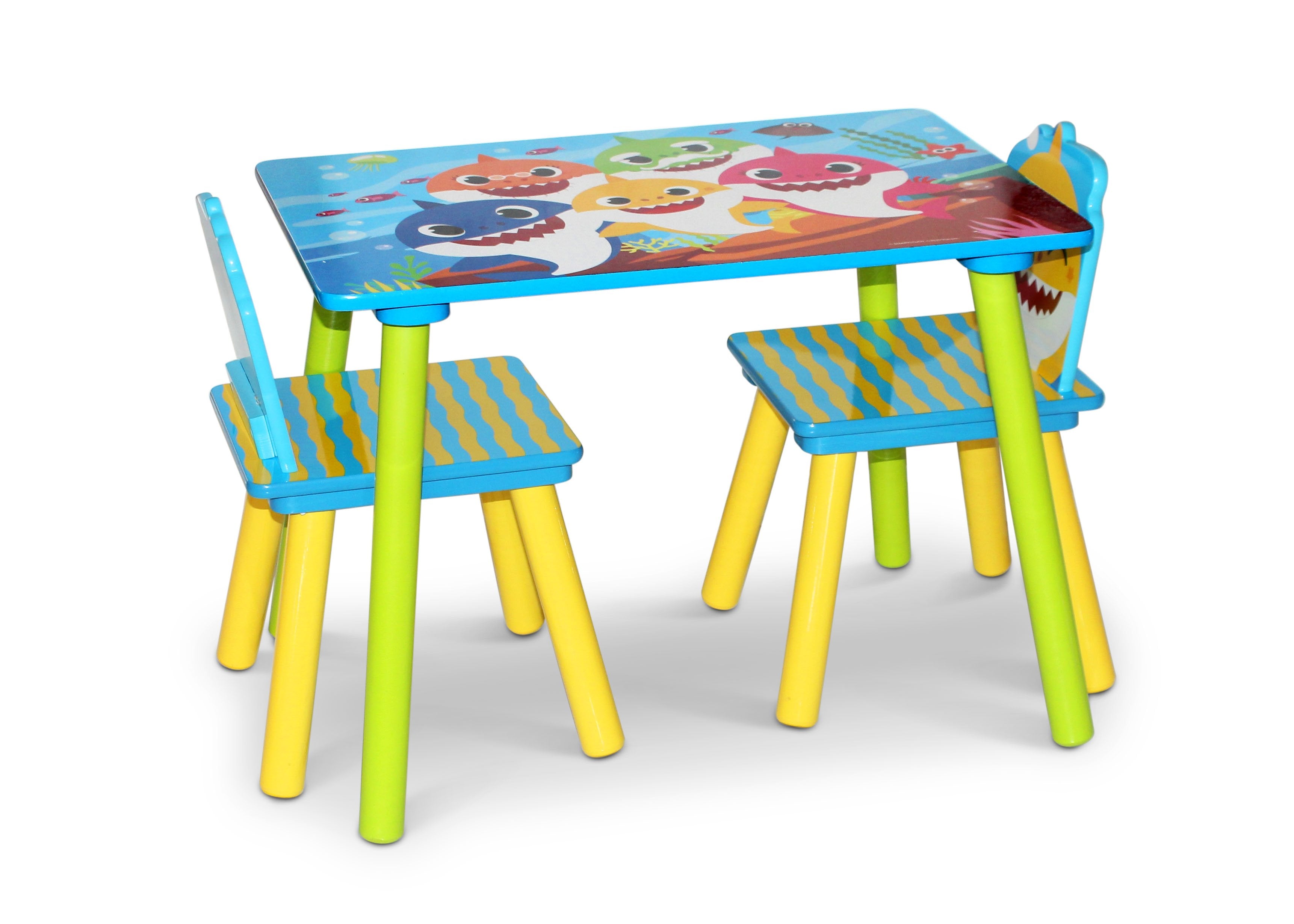 Baby Shark 4-Piece Kids Playroom Set - Table, 2 Chairs & 6-Bin Toy Storage Organizer for Toddlers | Perfect for Playrooms, Daycares & Preschool Learning Spaces