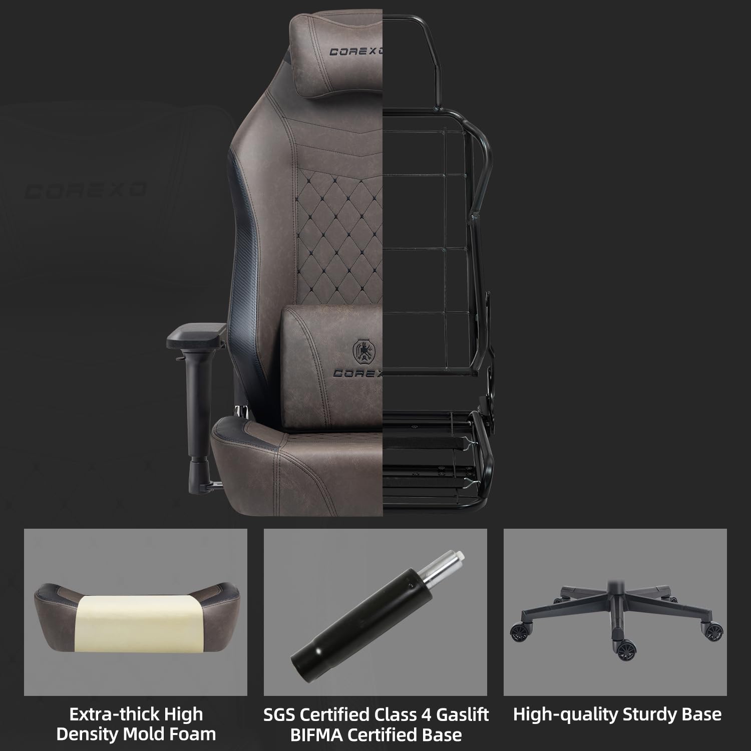 Premium High Back Leather Gaming Chair for Adults - Heavy Duty Ergonomic Office & Video Game Chair with Footrest - 400lbs Weight Capacity (Brown) - Perfect for Esports, Streaming & Home Office Workspaces