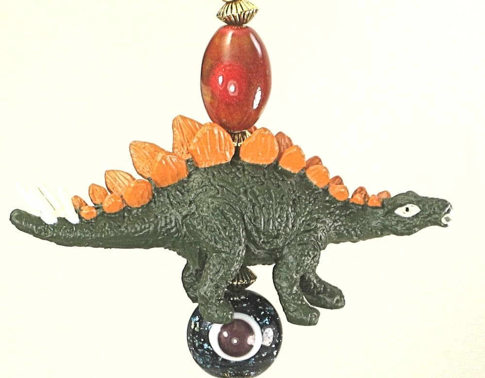 Stegosaurus Dinosaur Ceiling Fan Pull - Green and Terracotta Glass Dinosaur Decor for Home, Kids Room, Nursery | Unique Ceiling Fan Accessory for Jurassic Theme Decor