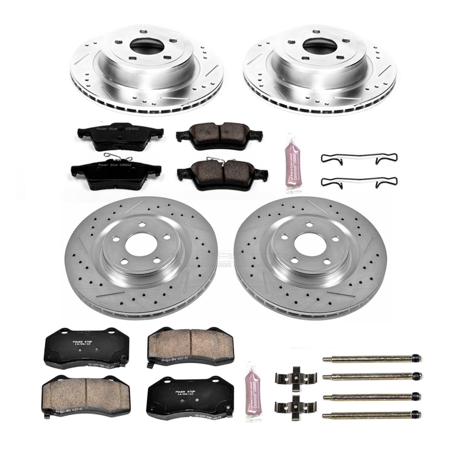 Power Stop K5533 Z23 Carbon Fiber Brake Pads & Drilled/Slotted Rotors Kit - Front & Rear Brake Upgrade for 2008-2010 Chevrolet Cobalt | High-Performance Stopping Power for Daily Driving & Track Use