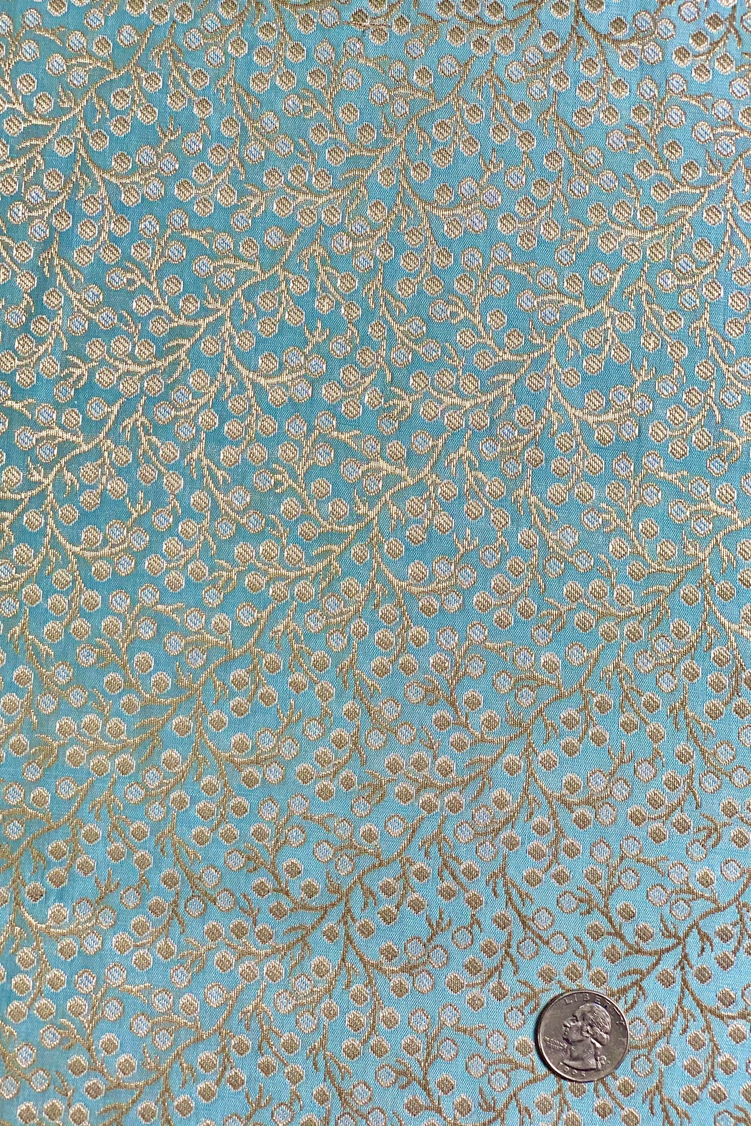 Luxury Aqua & Gold Silk Brocade Fabric JV 1578/4 - Premium Textile for Wedding Dresses, Home Decor & Fashion Design