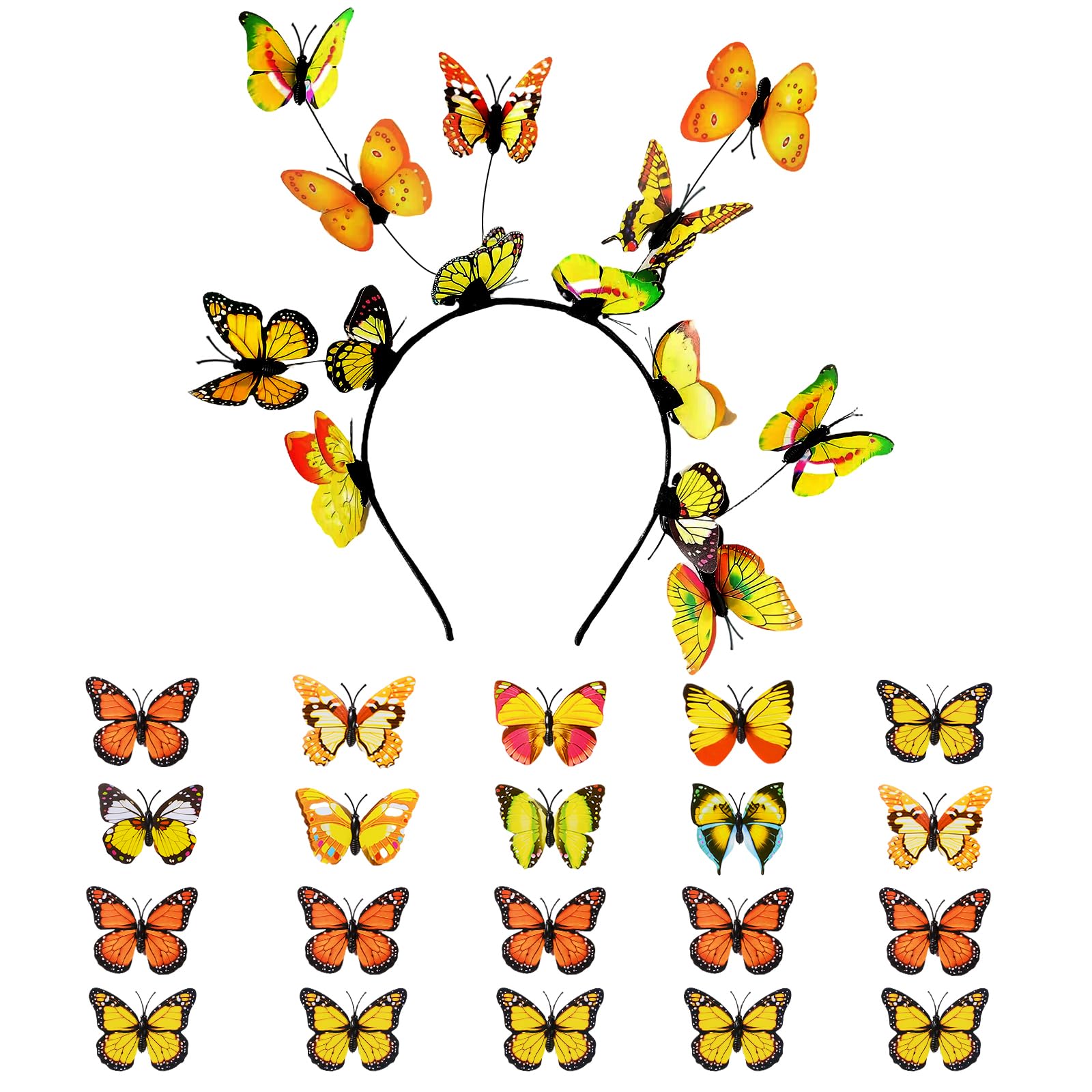 Monarch Butterfly Fascinators Headband & Hair Clips for Women & Girls - Elegant Butterfly Hair Accessories for Halloween, Cosplay, Tea Parties & Bridal Showers - Yellow Costume Crown Hat Headpiece