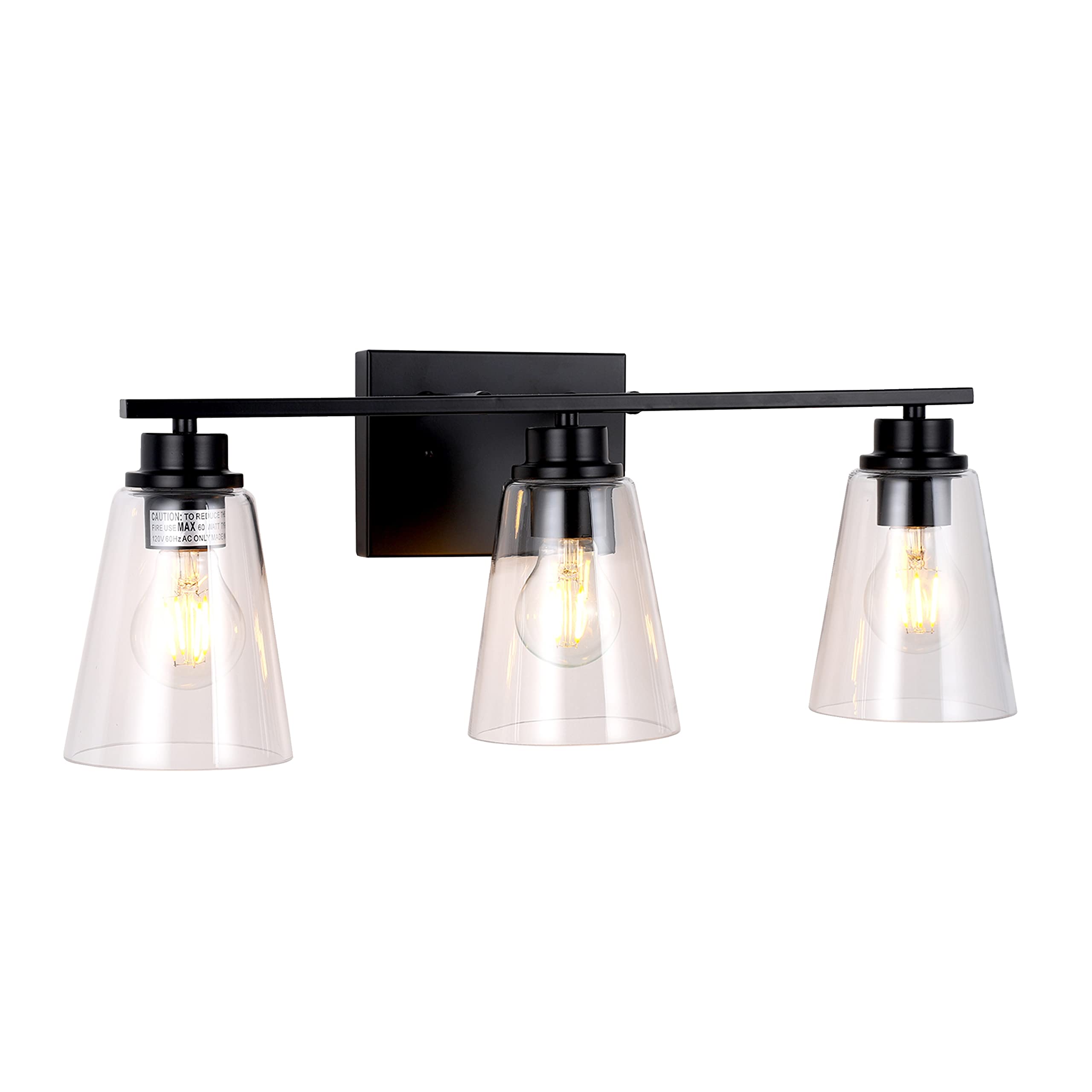 Chloe Lighting ERIAN Transitional 3-Light Matt Black Vanity Bathroom Light Fixture - 22