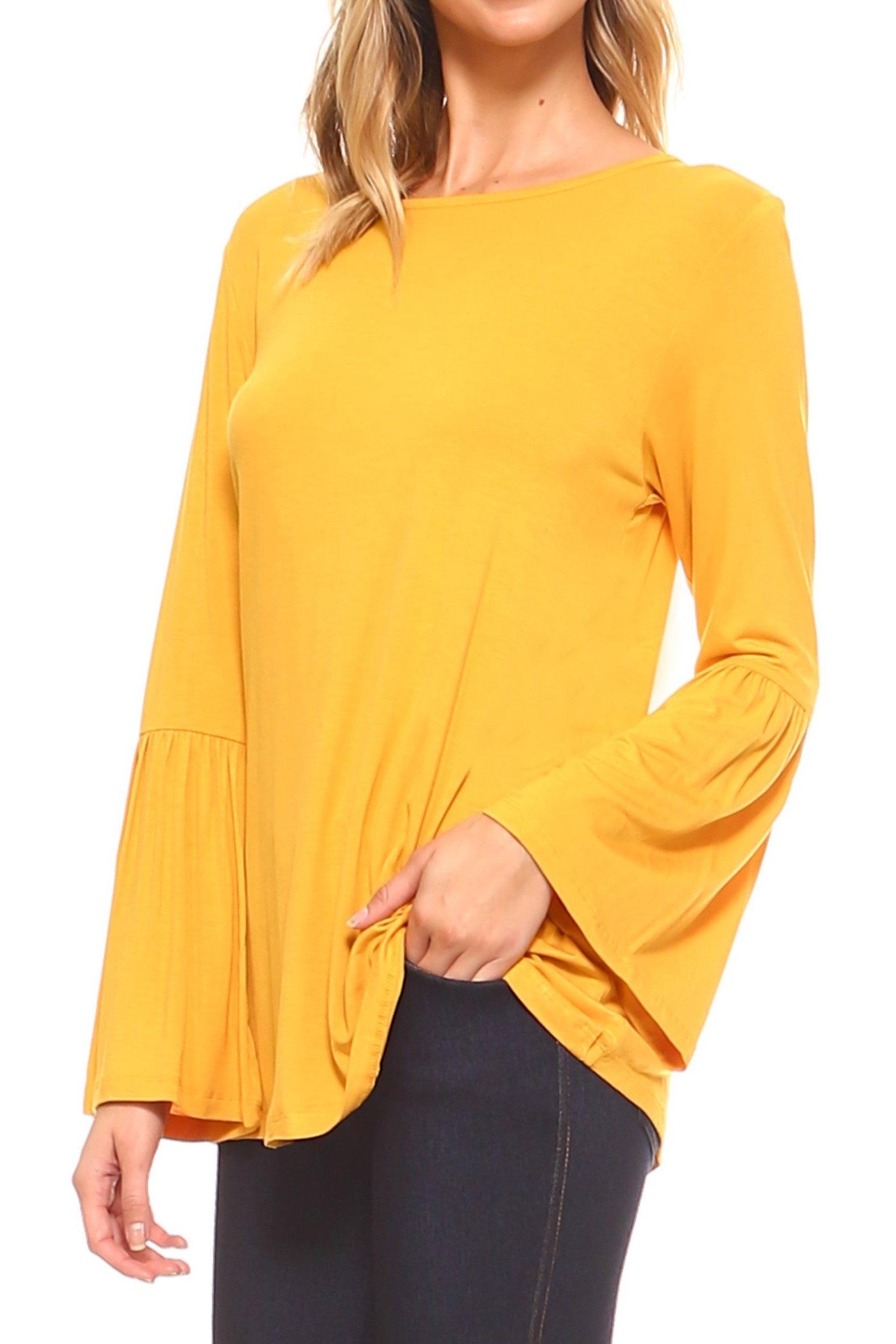 Women's Bell Sleeve Knit Top - Soft Stretch Casual Blouse for Fall & Winter - Perfect for Office, Date Night & Holiday Outfits