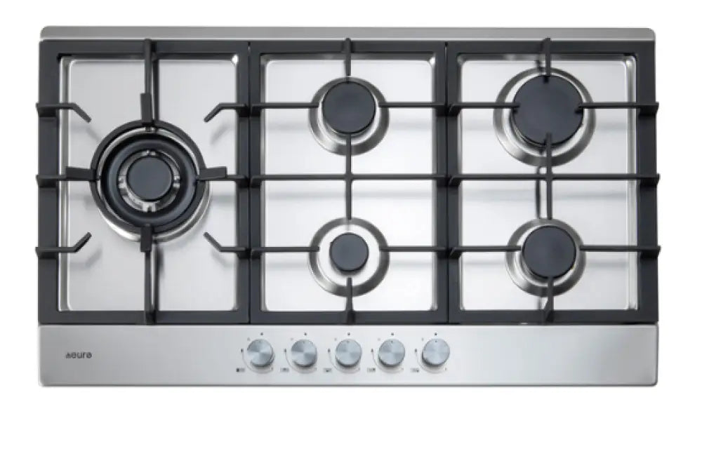 Euro ECT90G5X 90cm 5-Burner Gas Cooktop with Cast Iron Grates - Professional Grade Stainless Steel Stove for Home Kitchen, Perfect for Cooking Large Meals & Entertaining Guests